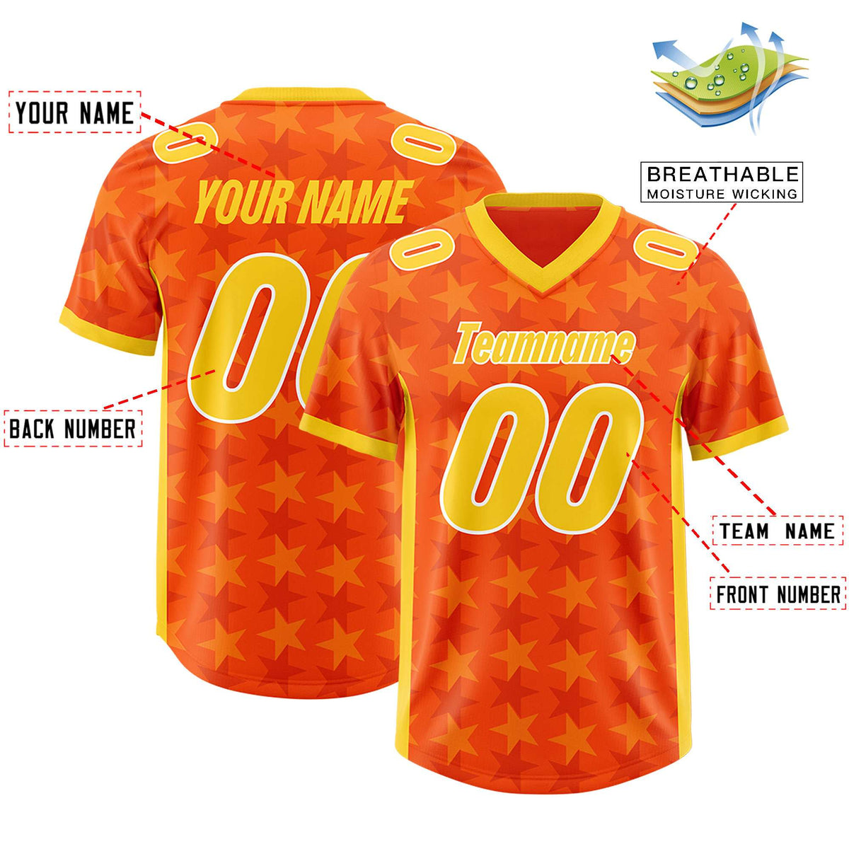 Custom Orange Gold Personalized All Star Graffiti Pattern Authentic Football Jersey