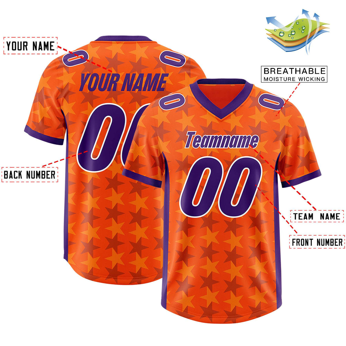 Custom Orange Purple Personalized All Star Graffiti Pattern Authentic Football Jersey