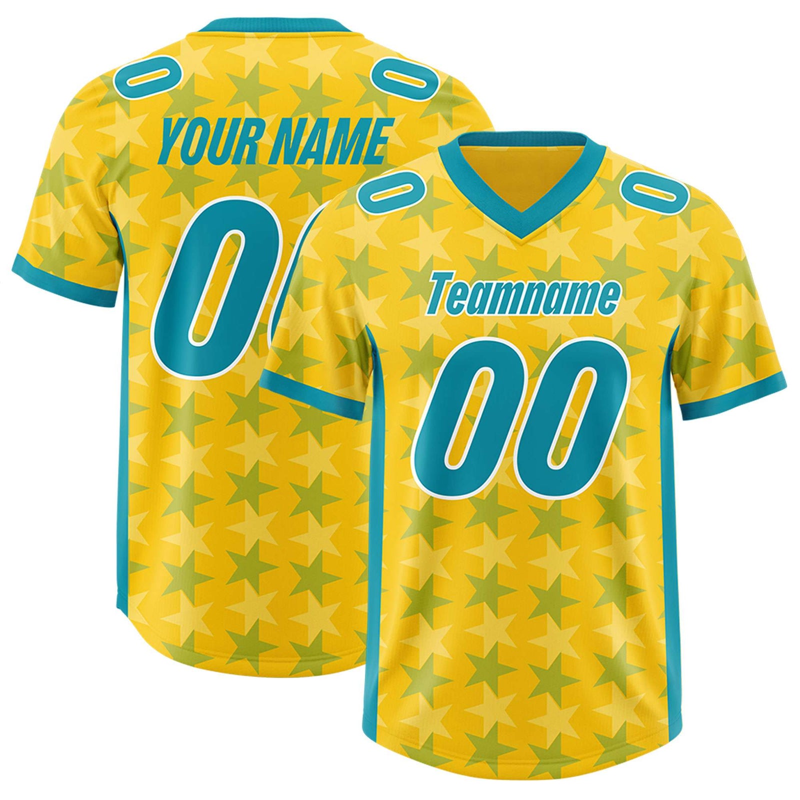Custom Gold Aqua Personalized All Star Graffiti Pattern Authentic Football Jersey