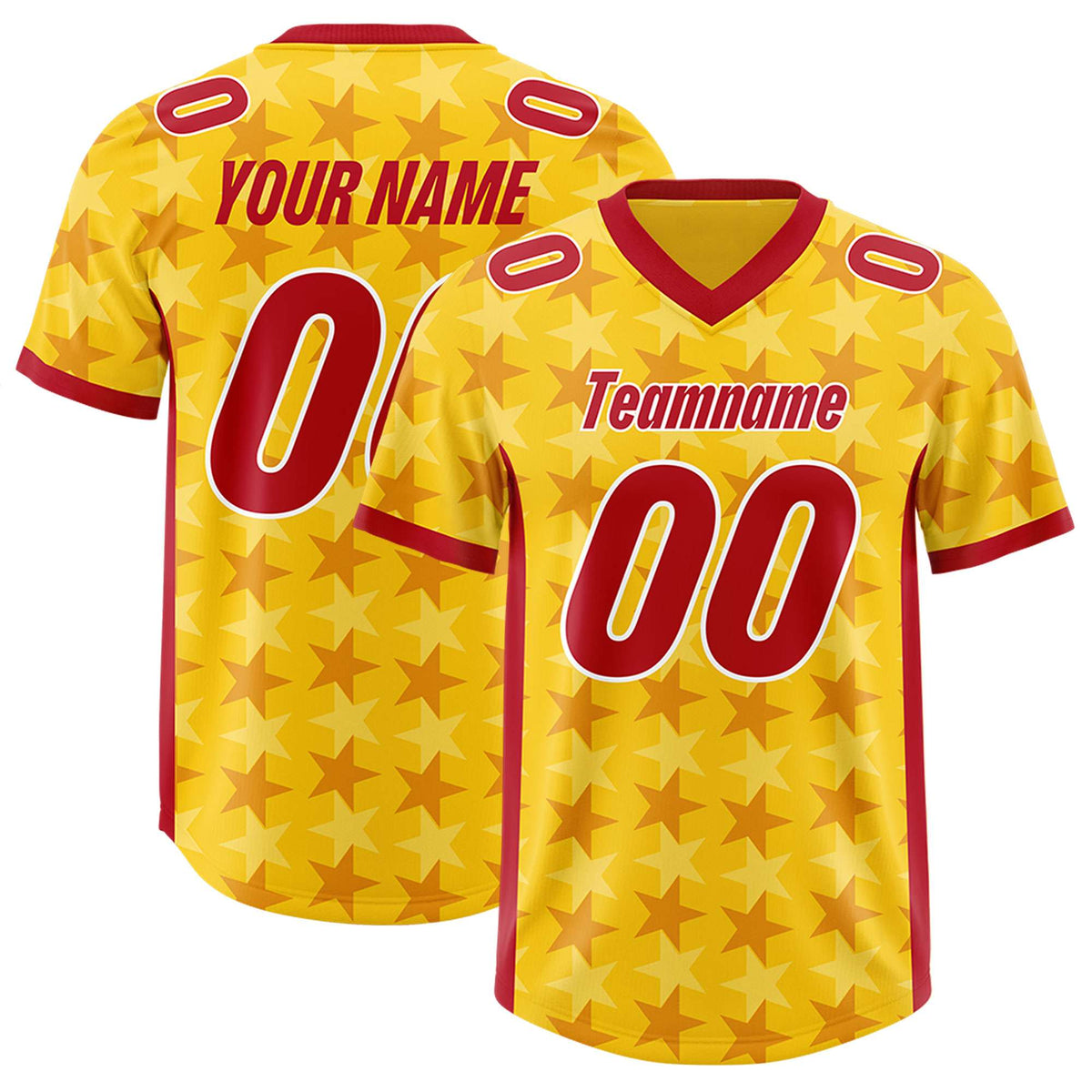Custom Gold Red Personalized All Star Graffiti Pattern Authentic Football Jersey
