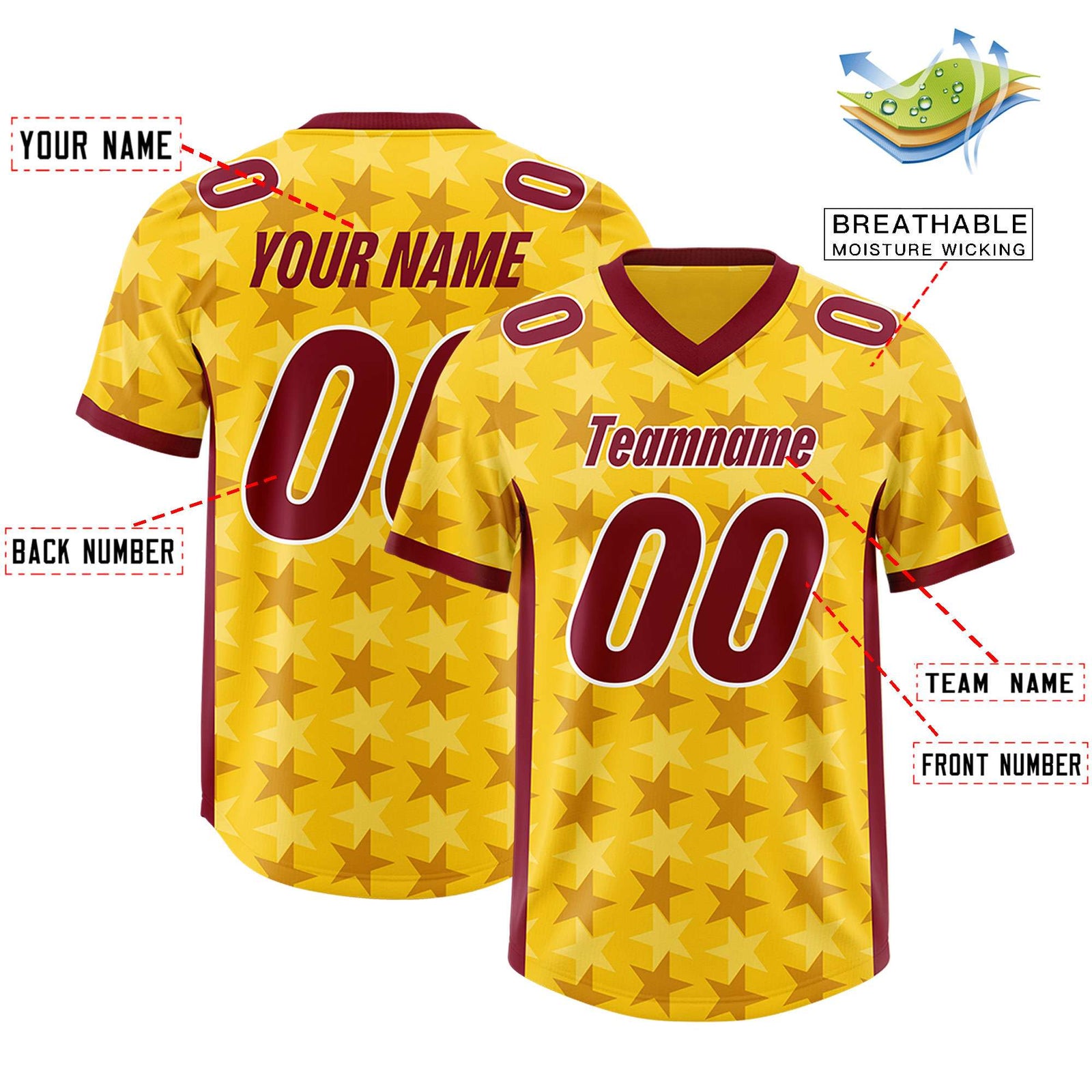 Custom Gold Crimson Personalized All Star Graffiti Pattern Authentic Football Jersey