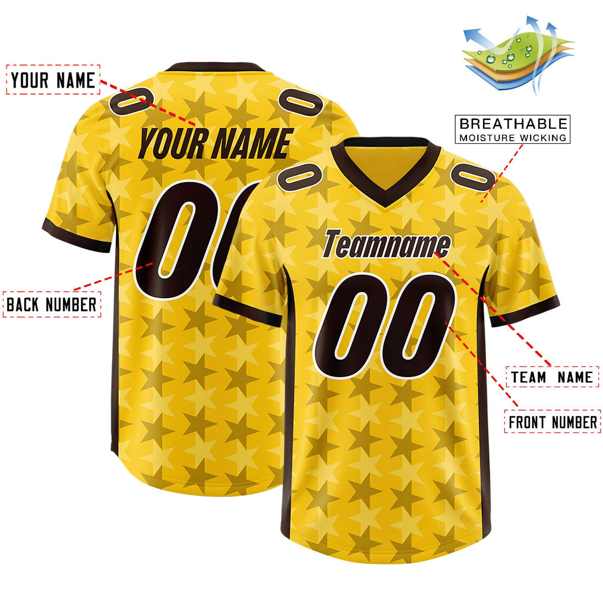 Custom Gold Black Personalized All Star Graffiti Pattern Authentic Football Jersey