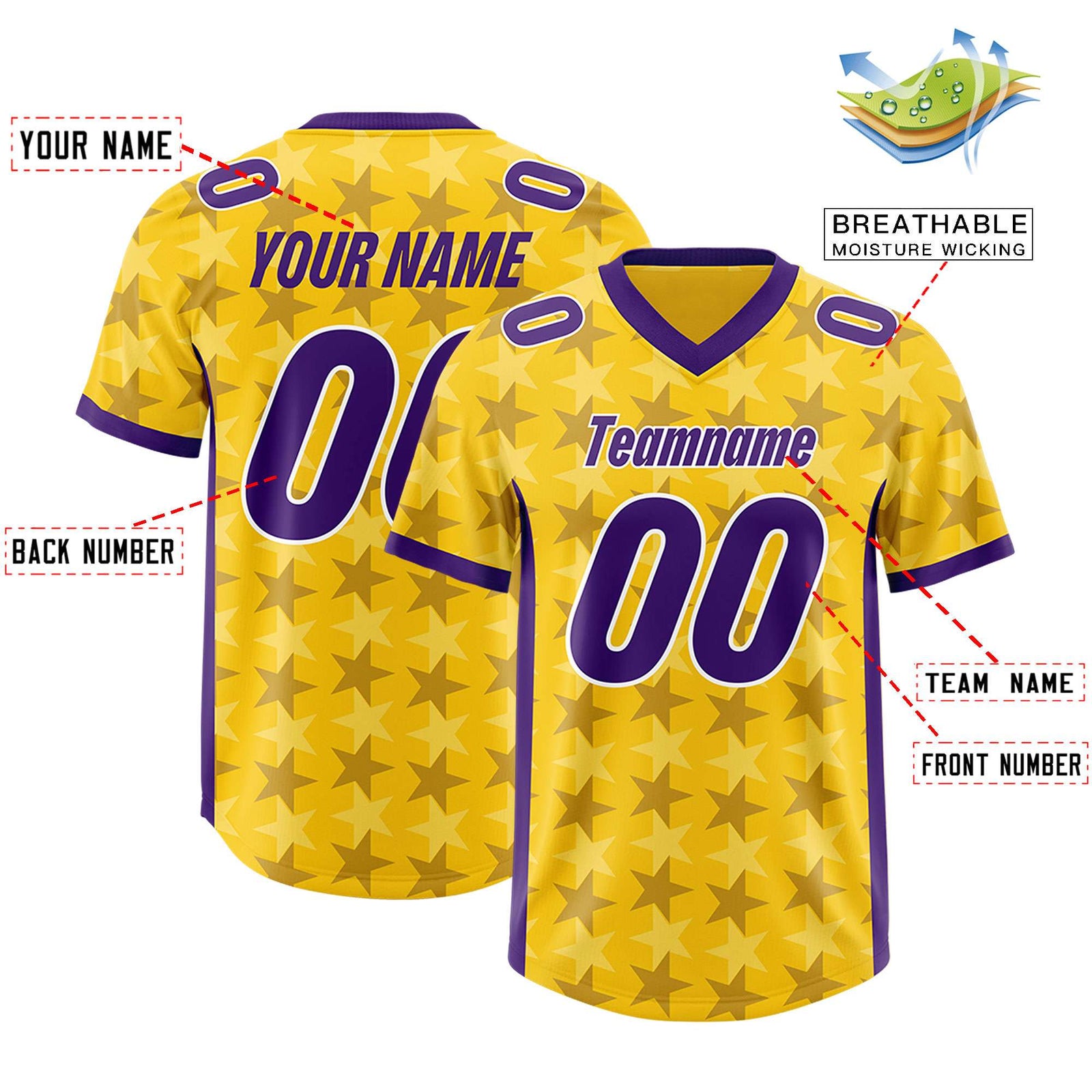 Custom Gold Purple Personalized All Star Graffiti Pattern Authentic Football Jersey