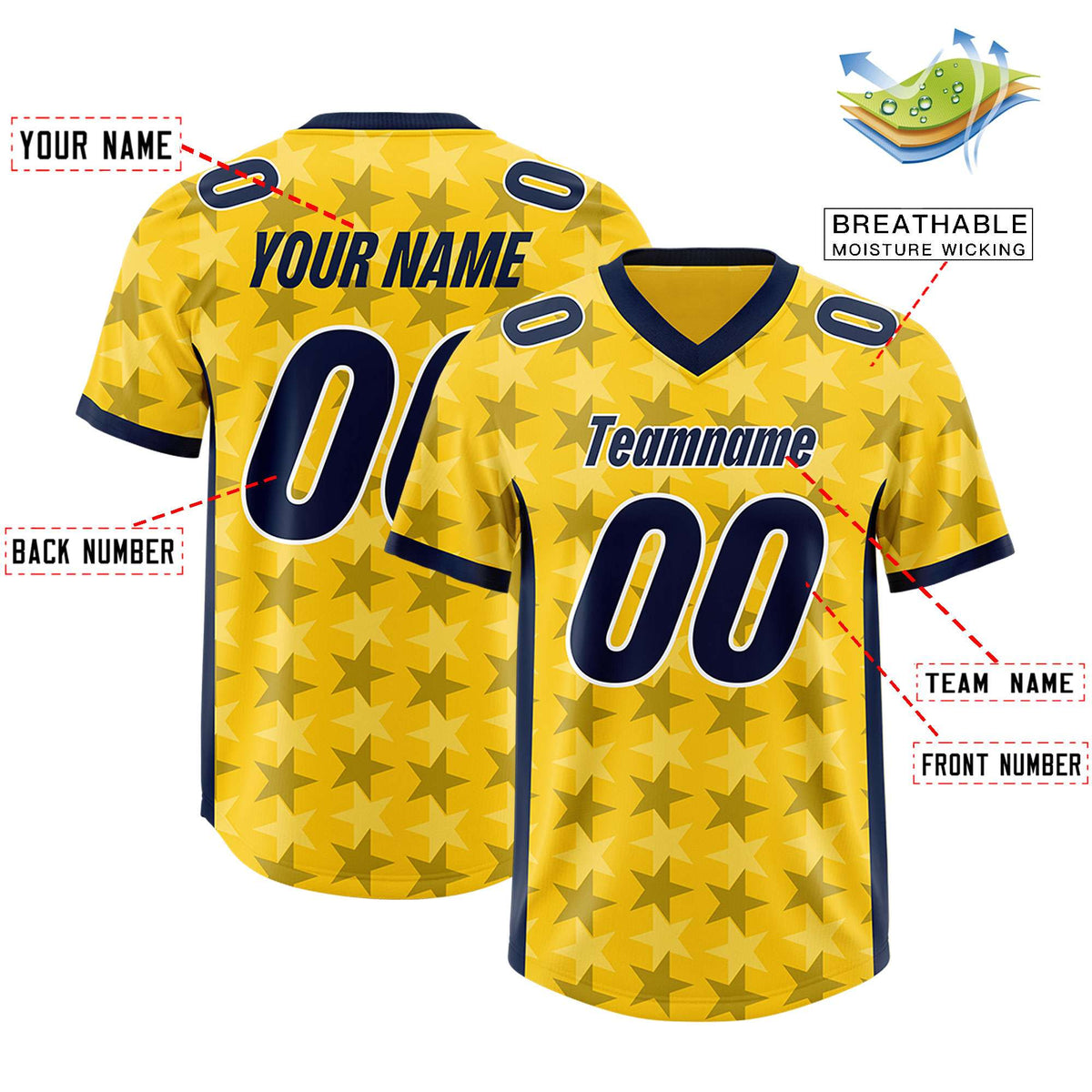 Custom Gold Navy Personalized All Star Graffiti Pattern Authentic Football Jersey