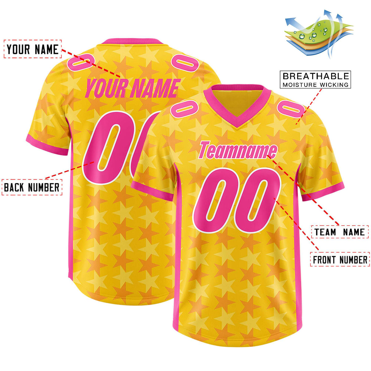 Custom Gold Pink Personalized All Star Graffiti Pattern Authentic Football Jersey