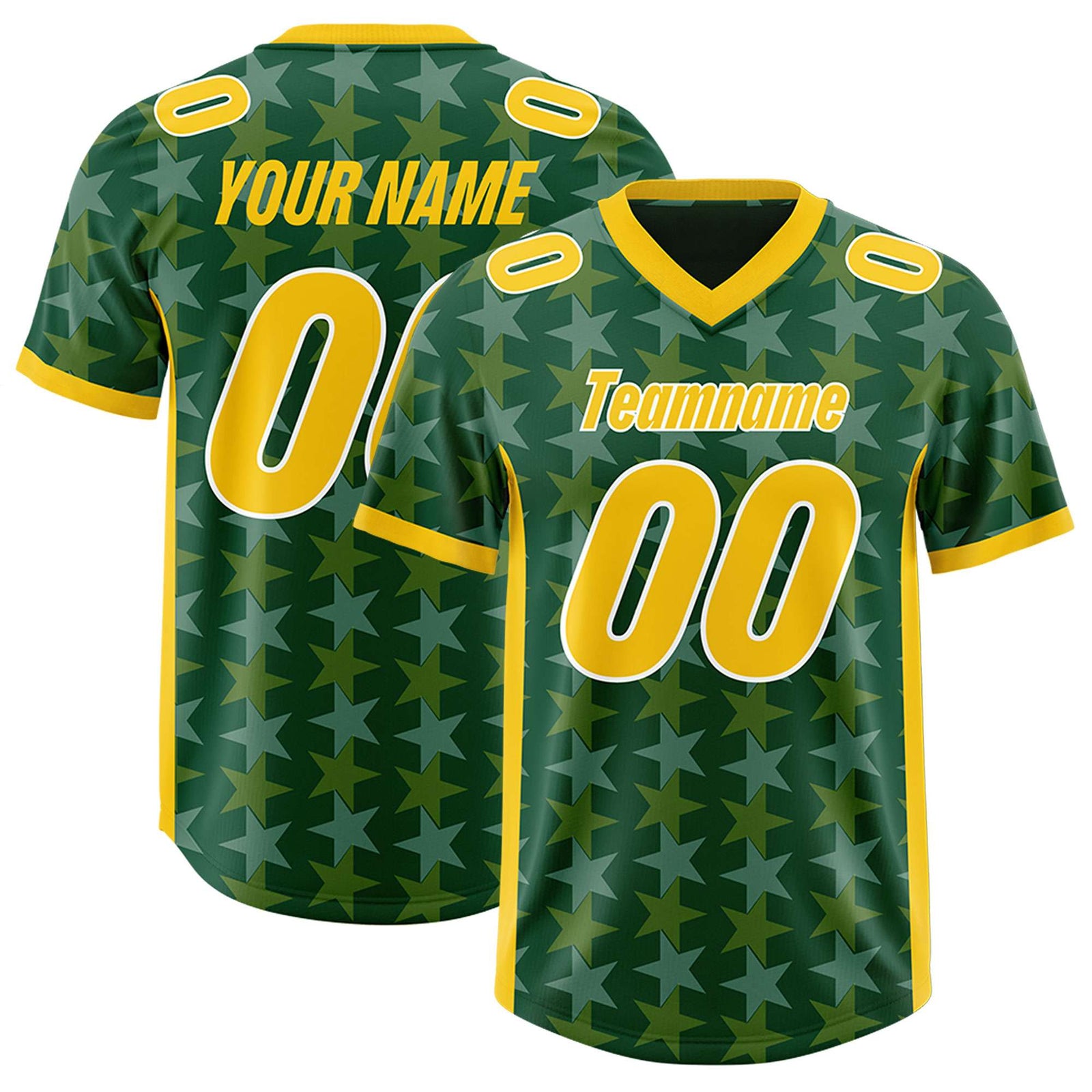Custom Green Gold Personalized All Star Graffiti Pattern Authentic Football Jersey