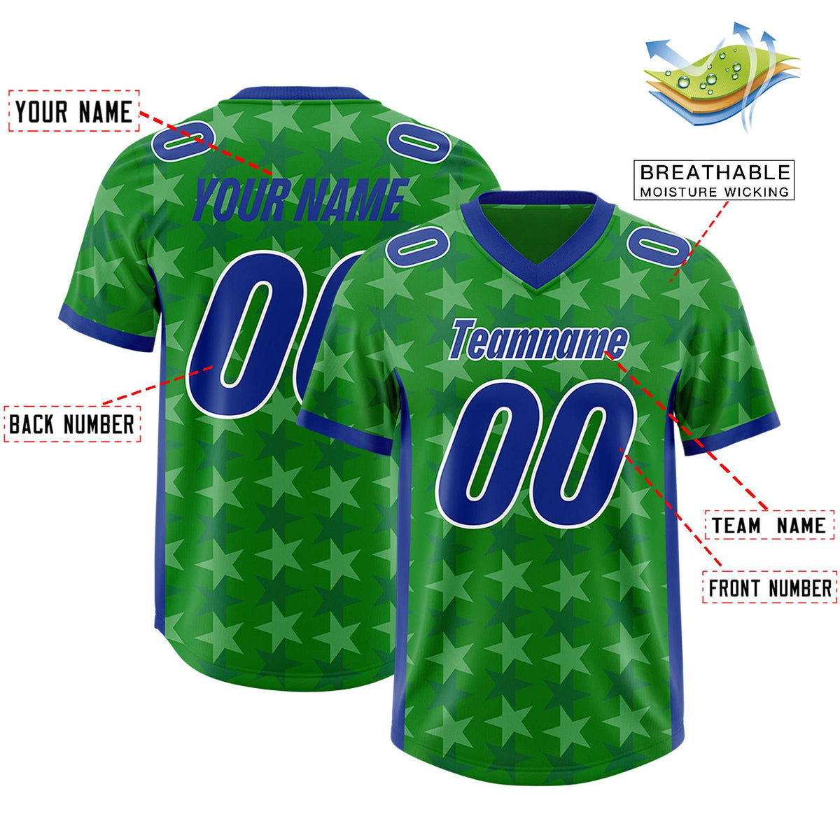 Custom Kelly Green Royal Personalized All Star Graffiti Pattern Authentic Football Jersey