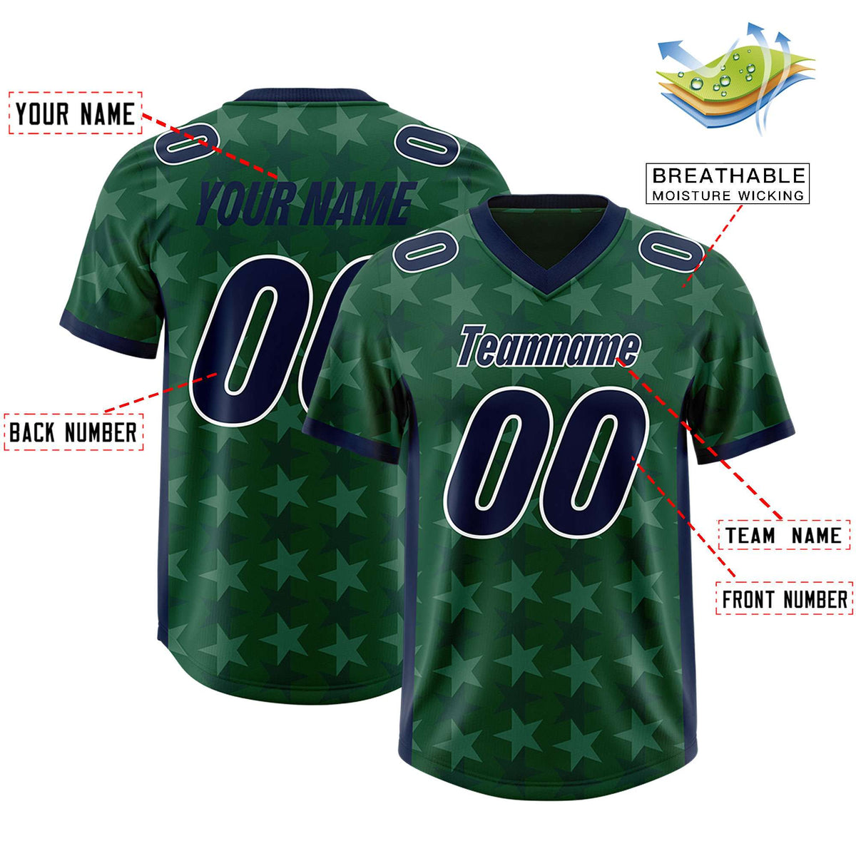 Custom Green Navy Personalized All Star Graffiti Pattern Authentic Football Jersey