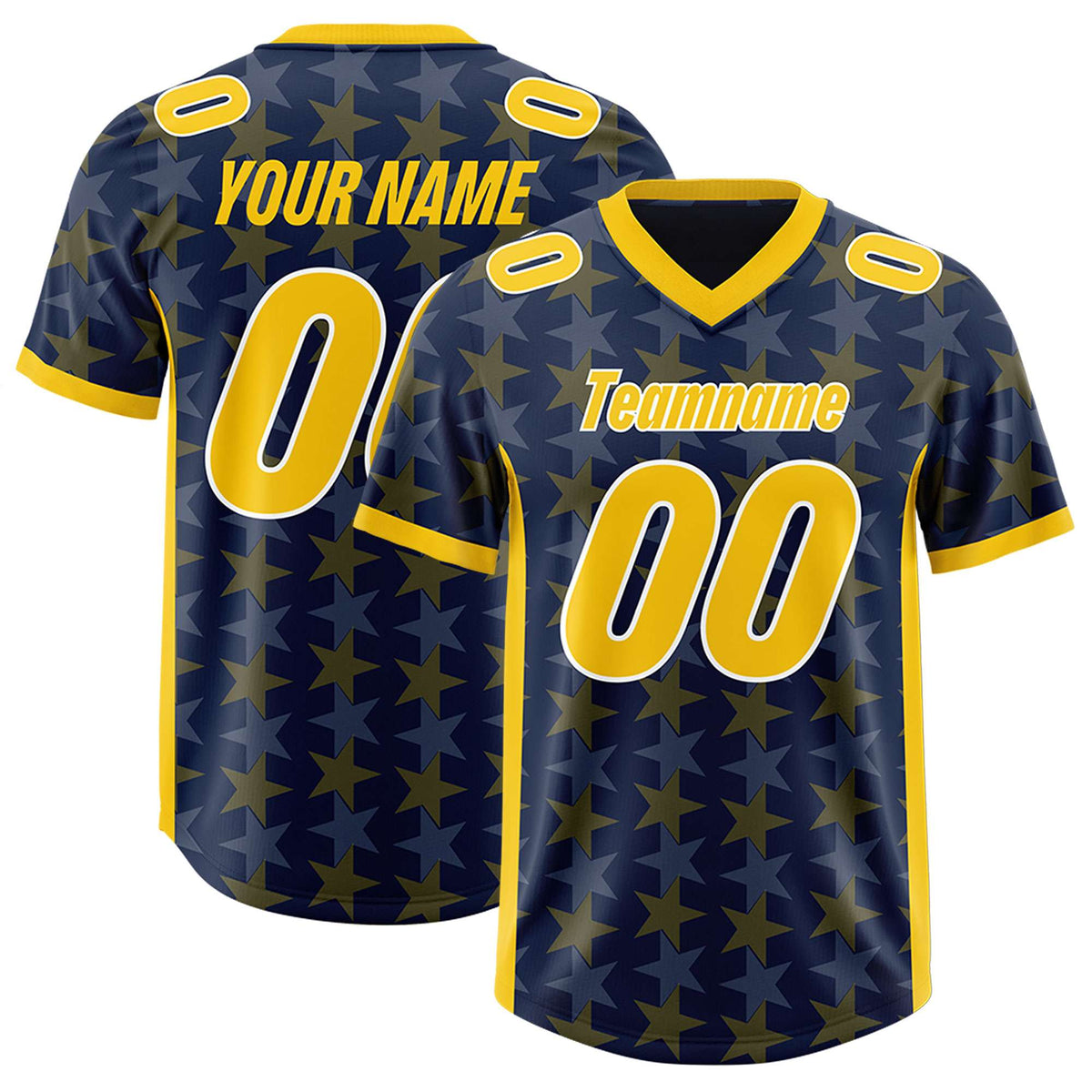 Custom Navy Gold Personalized All Star Graffiti Pattern Authentic Football Jersey