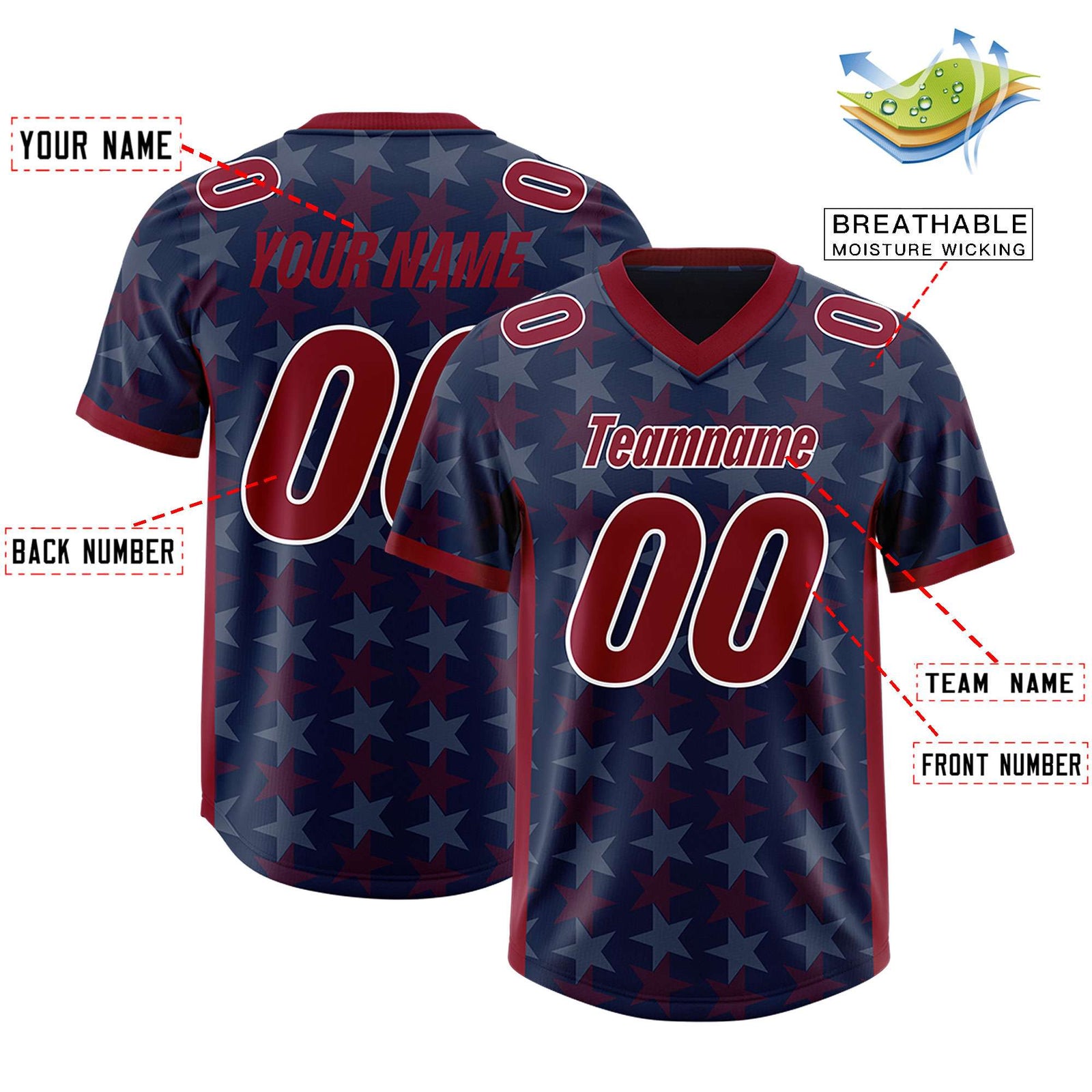 Custom Navy Crimson Personalized All Star Graffiti Pattern Authentic Football Jersey