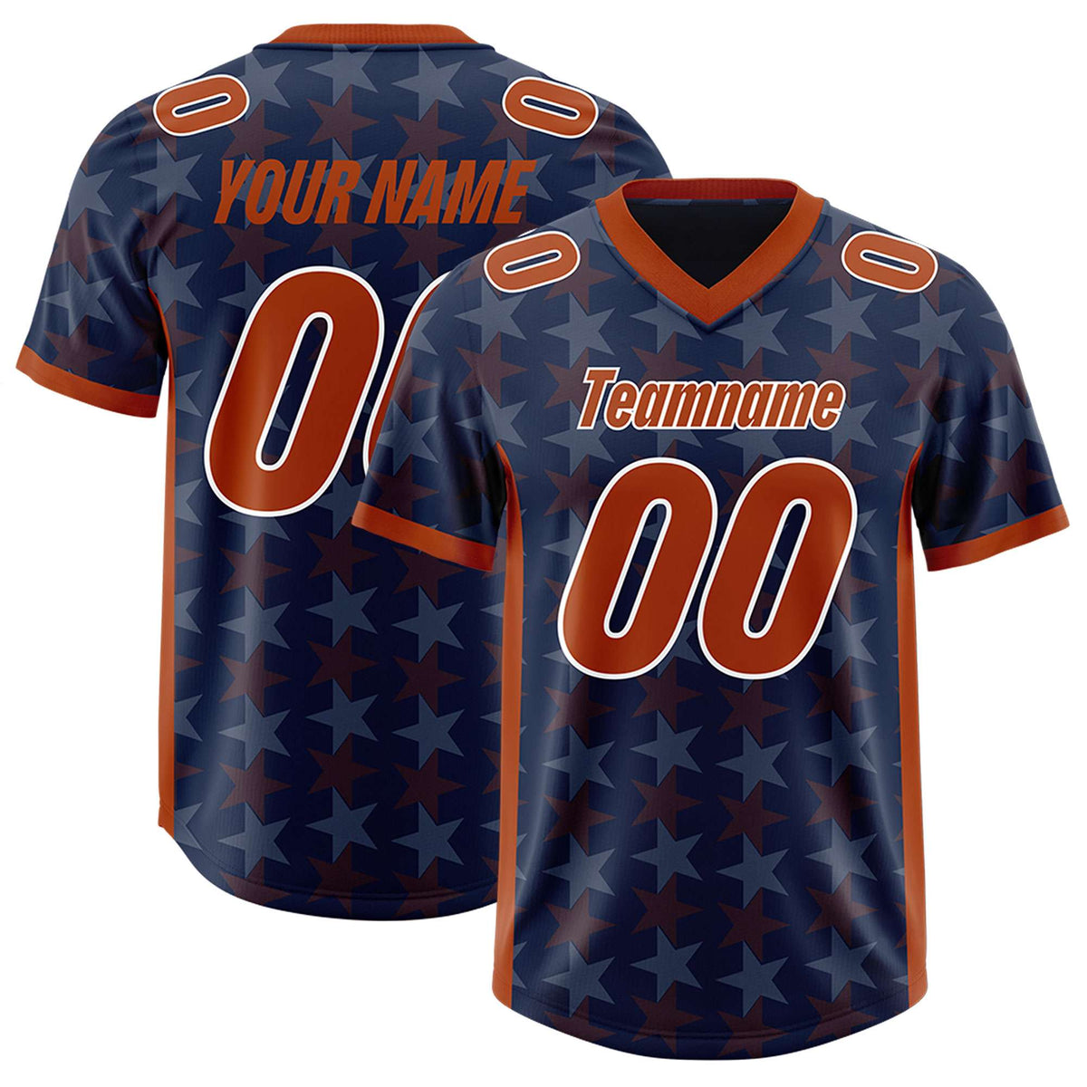 Custom Navy Texas Orange Personalized All Star Graffiti Pattern Authentic Football Jersey
