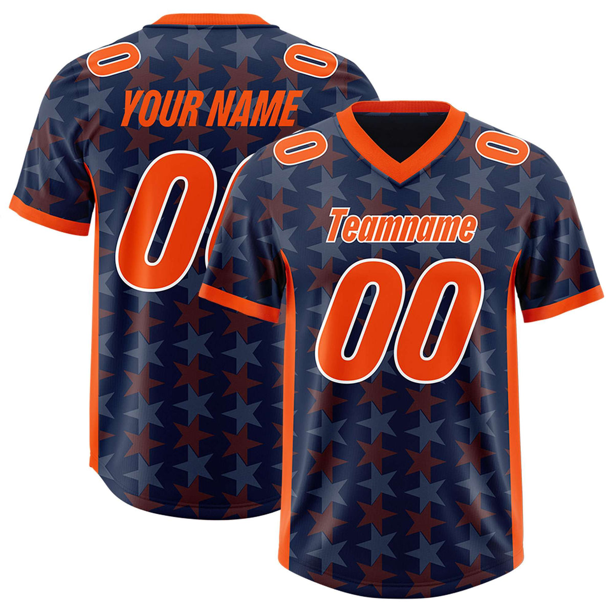 Custom Navy Orange Personalized All Star Graffiti Pattern Authentic Football Jersey
