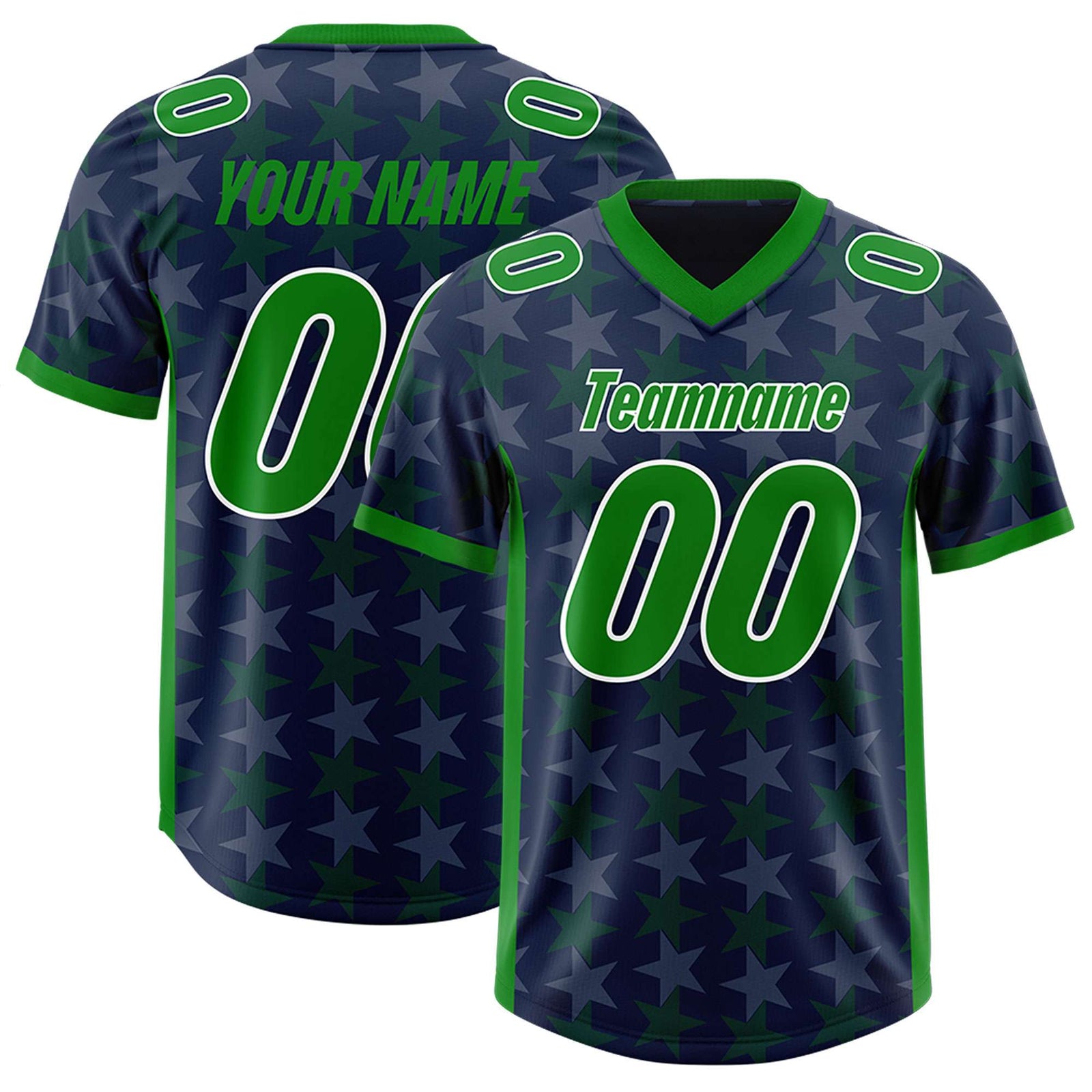 Custom Navy Kelly Green Personalized All Star Graffiti Pattern Authentic Football Jersey