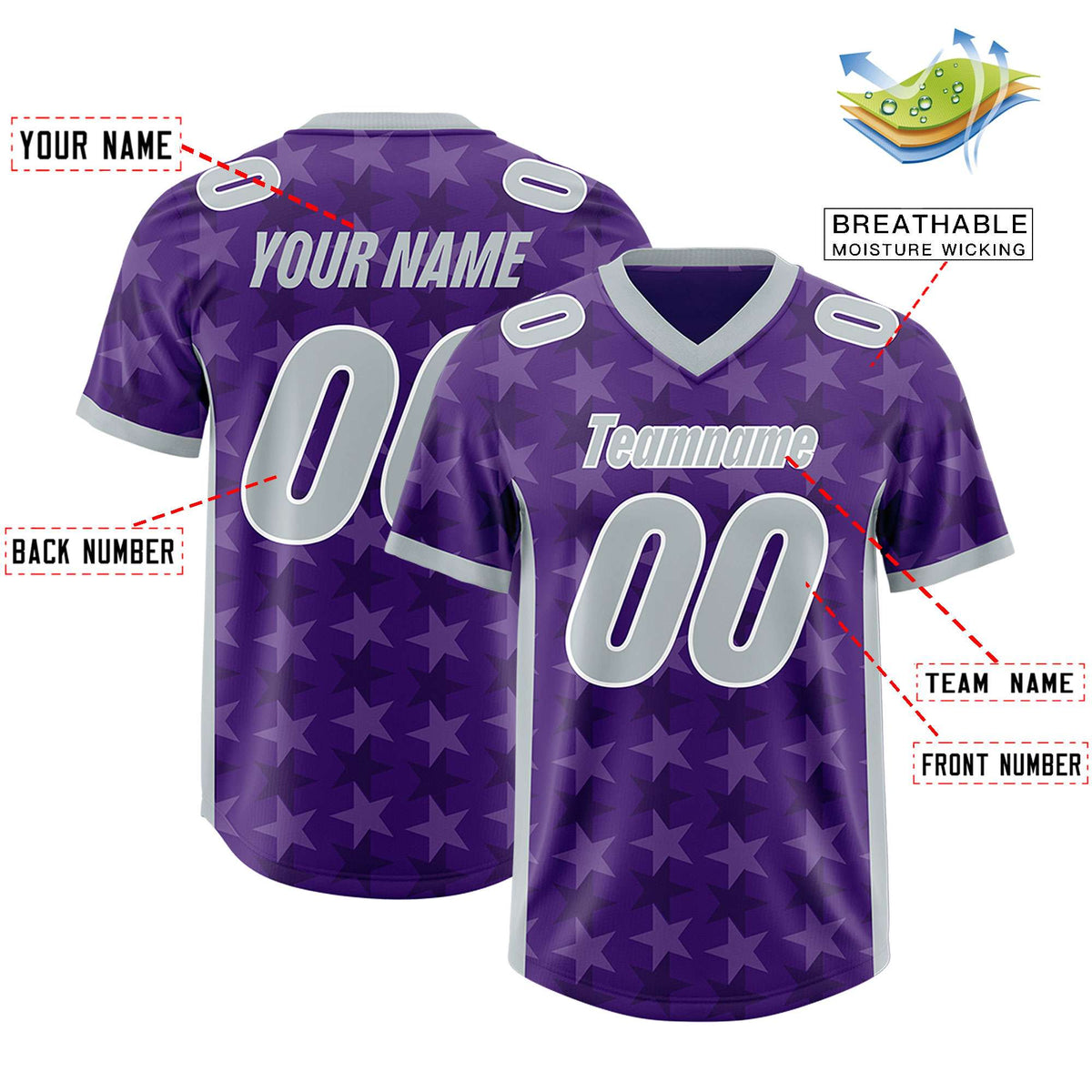 Custom Purple Grey Personalized All Star Graffiti Pattern Authentic Football Jersey