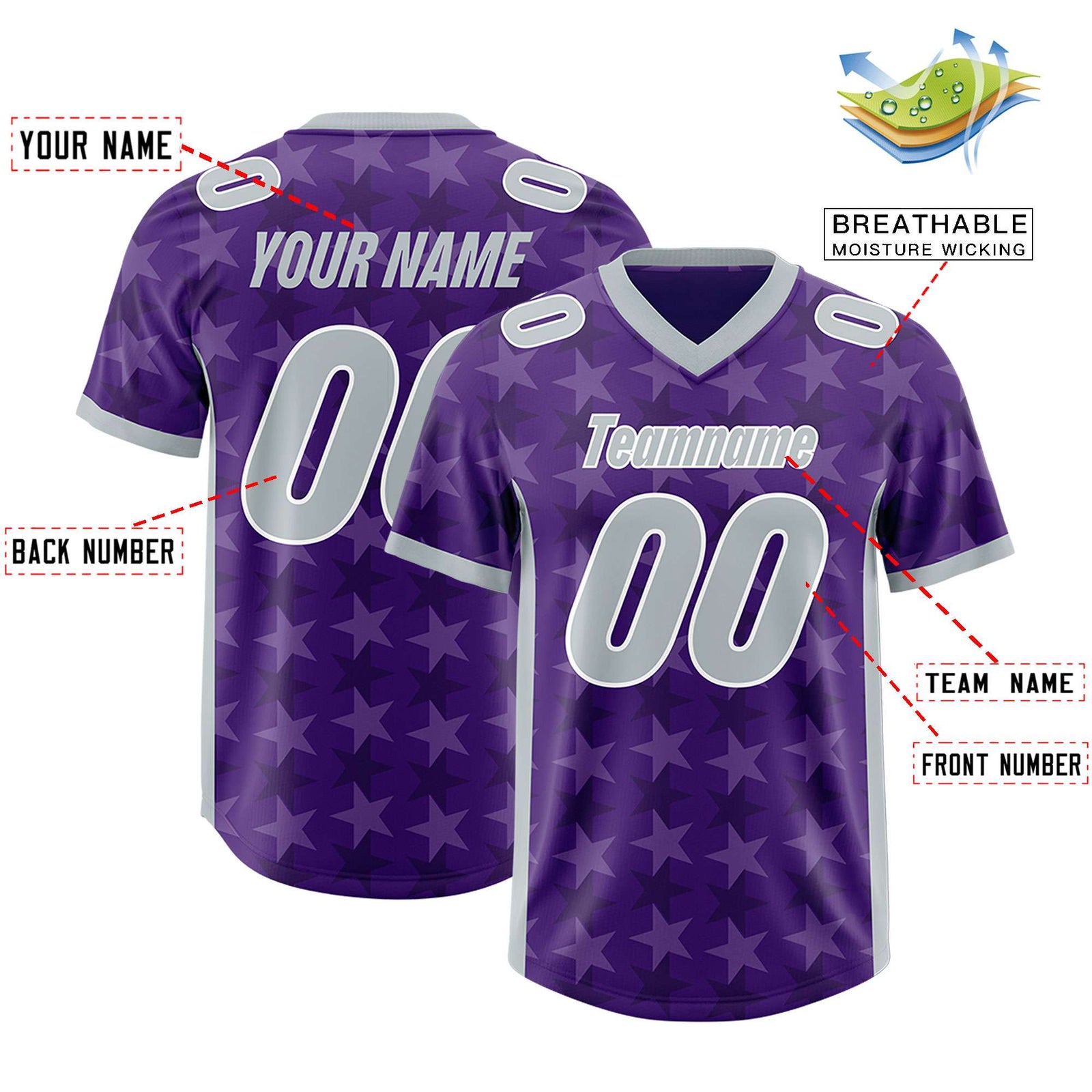 Custom Purple Grey Personalized All Star Graffiti Pattern Authentic Football Jersey