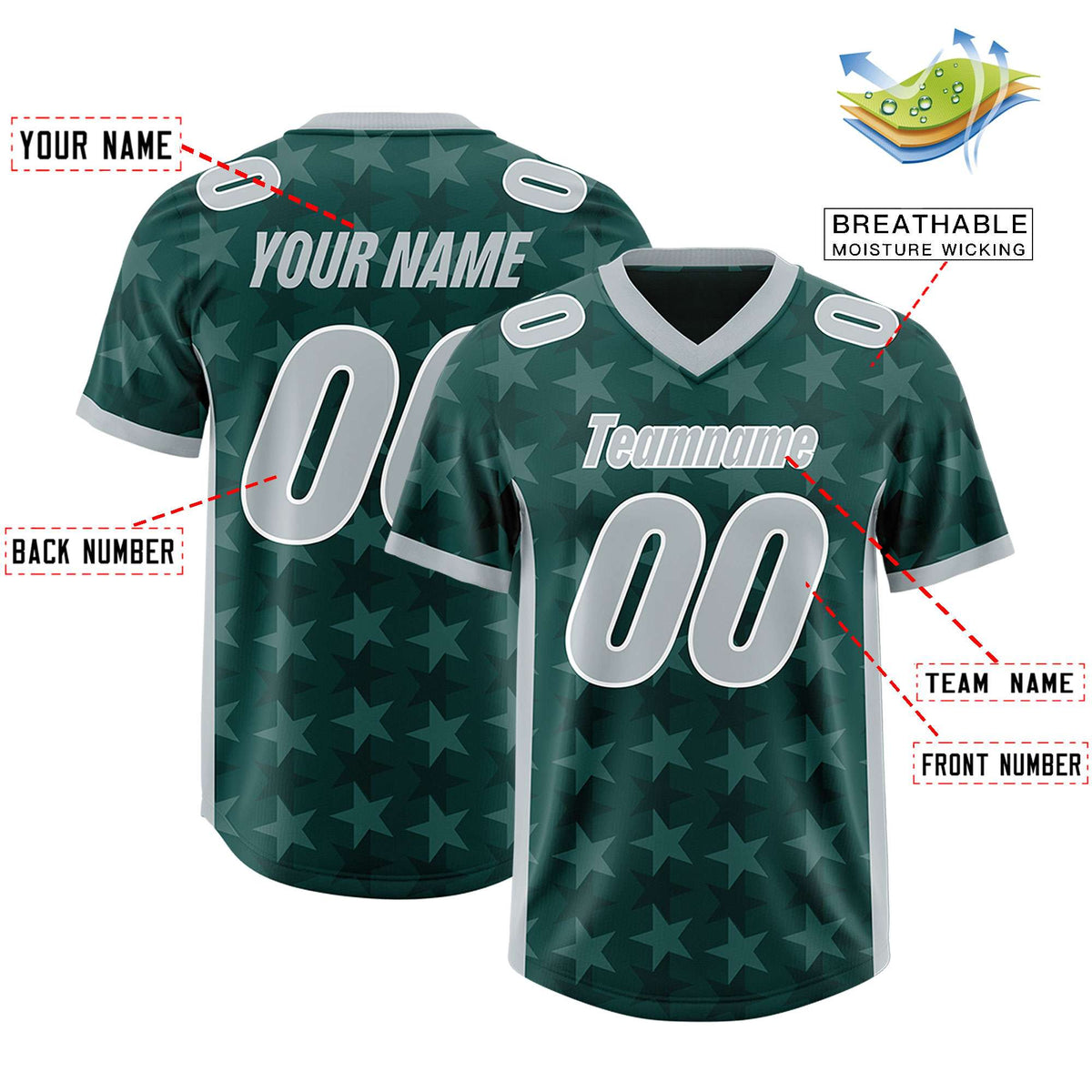 Custom Midnight Green Grey Personalized All Star Graffiti Pattern Authentic Football Jersey