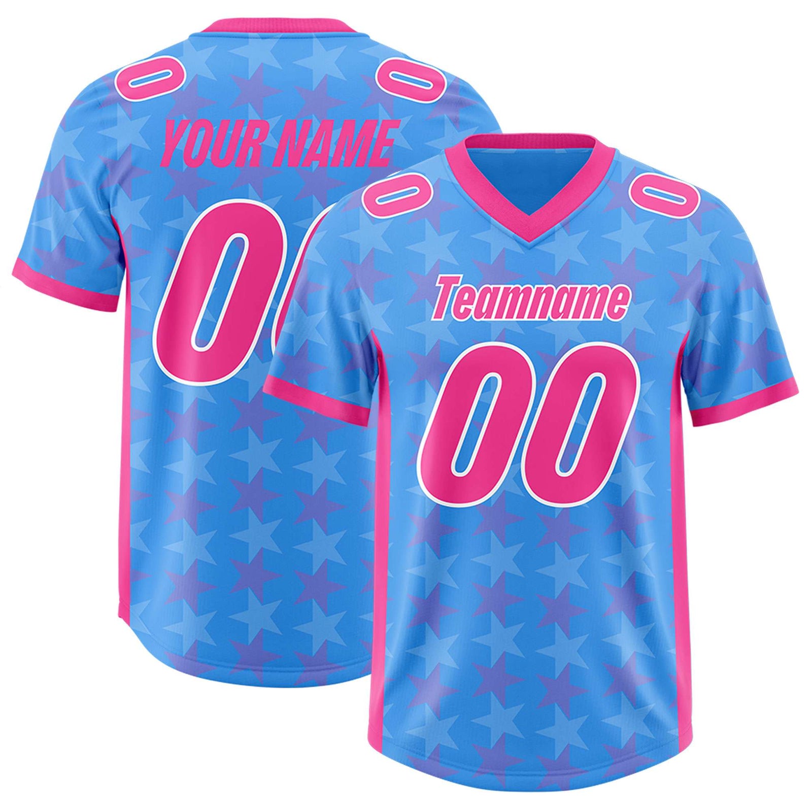 Custom Light Blue Pink Personalized All Star Graffiti Pattern Authentic Football Jersey