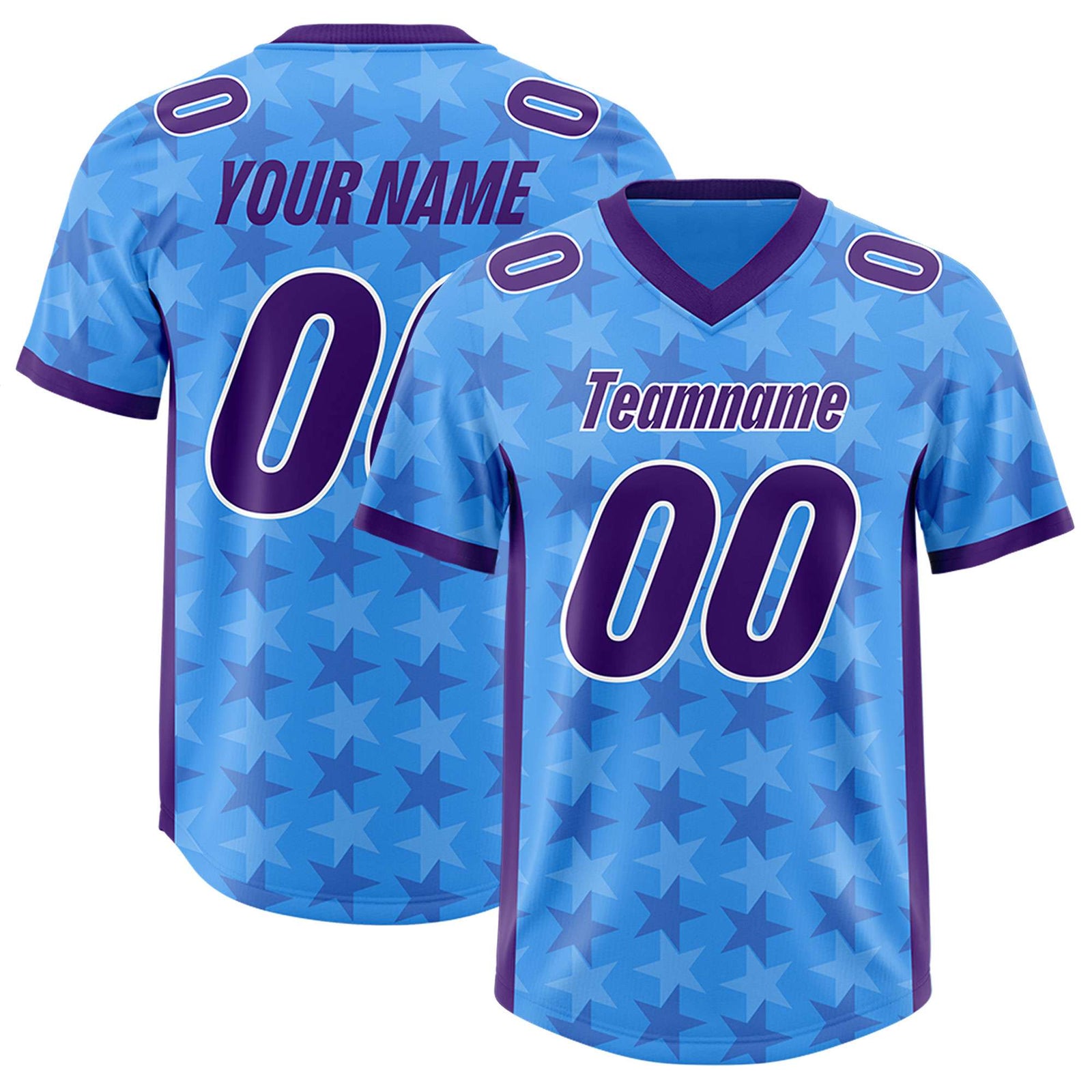 Custom Light Blue Purple Personalized All Star Graffiti Pattern Authentic Football Jersey