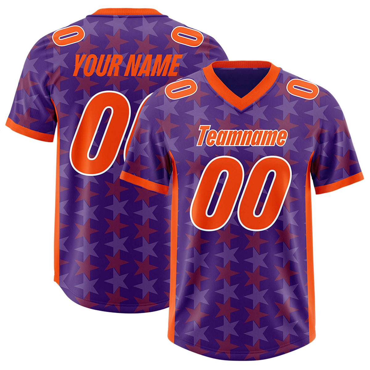 Custom Purple Orange Personalized All Star Graffiti Pattern Authentic Football Jersey