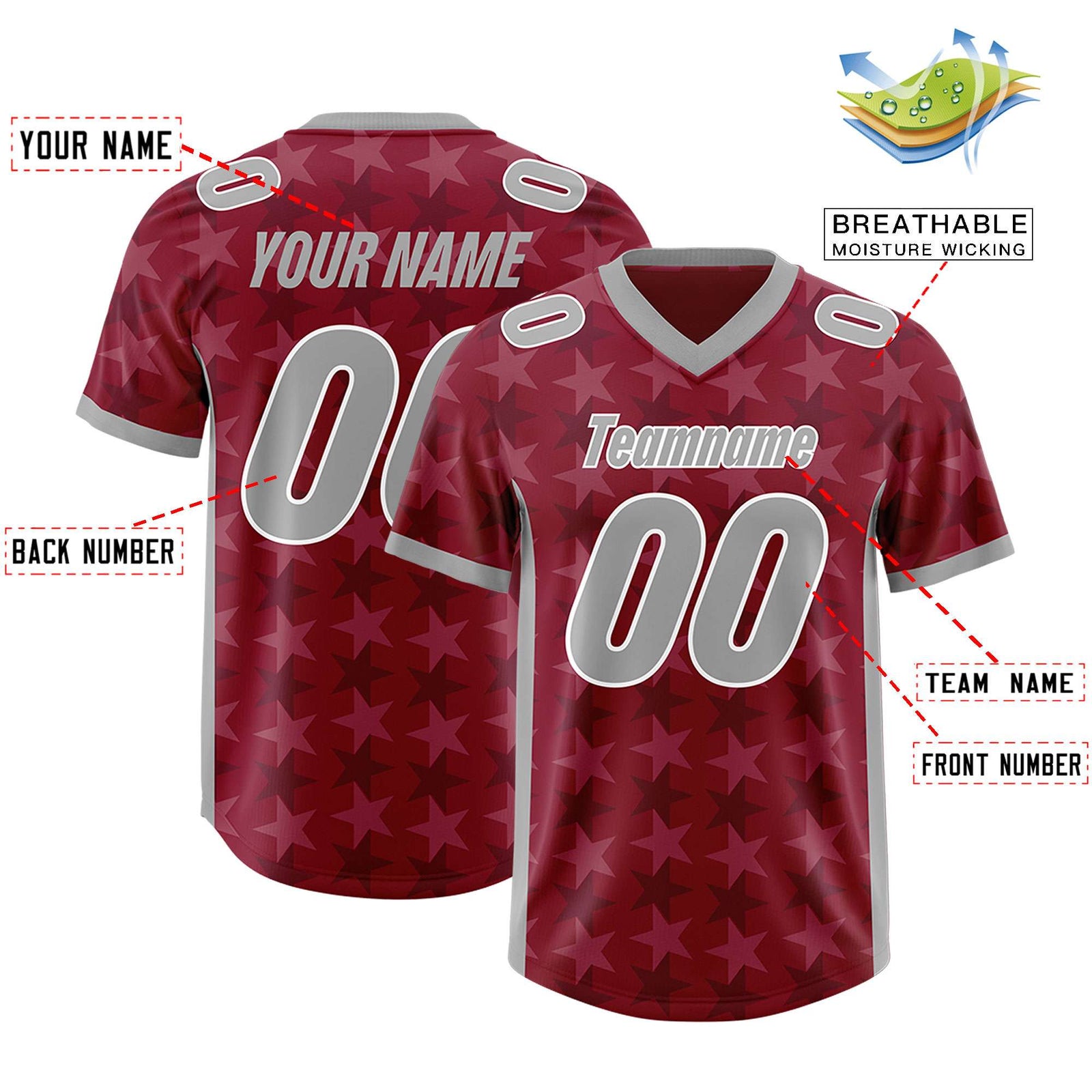 Custom Crimson Grey Personalized All Star Graffiti Pattern Authentic Football Jersey