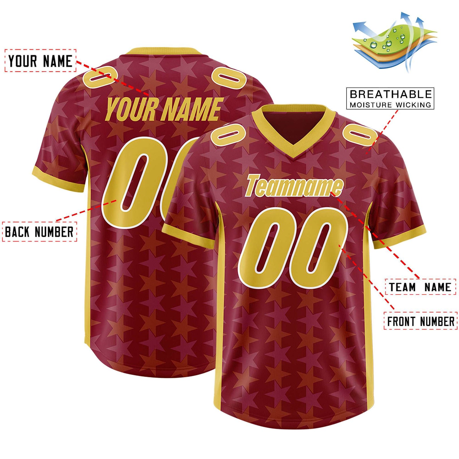 Custom Crimson Gold Personalized All Star Graffiti Pattern Authentic Football Jersey