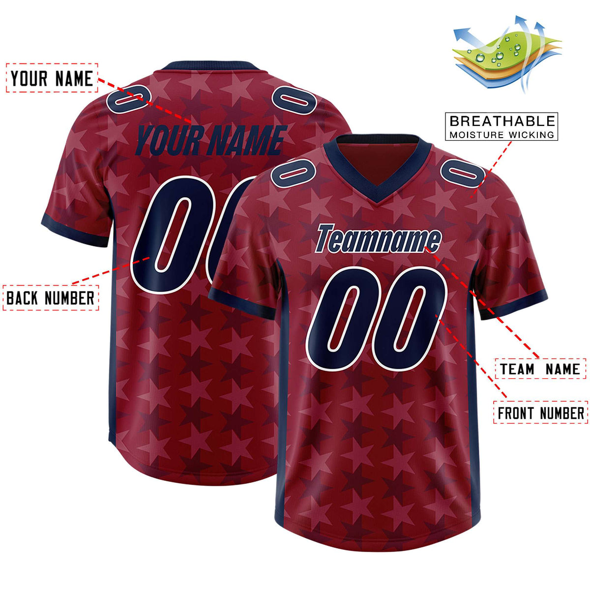 Custom Crimson Navy Personalized All Star Graffiti Pattern Authentic Football Jersey