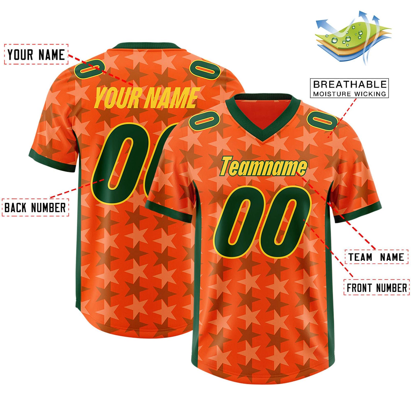Custom Orange Green Personalized All Star Graffiti Pattern Authentic Football Jersey