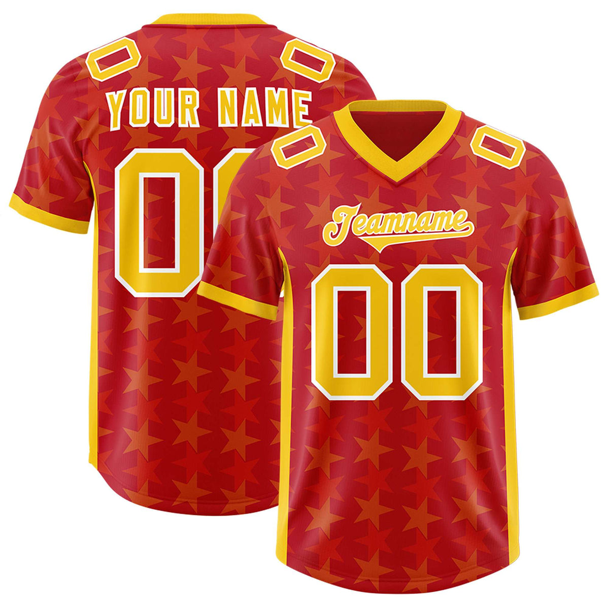 Custom Red Yellow Personalized All Star Graffiti Pattern Authentic Football Jersey