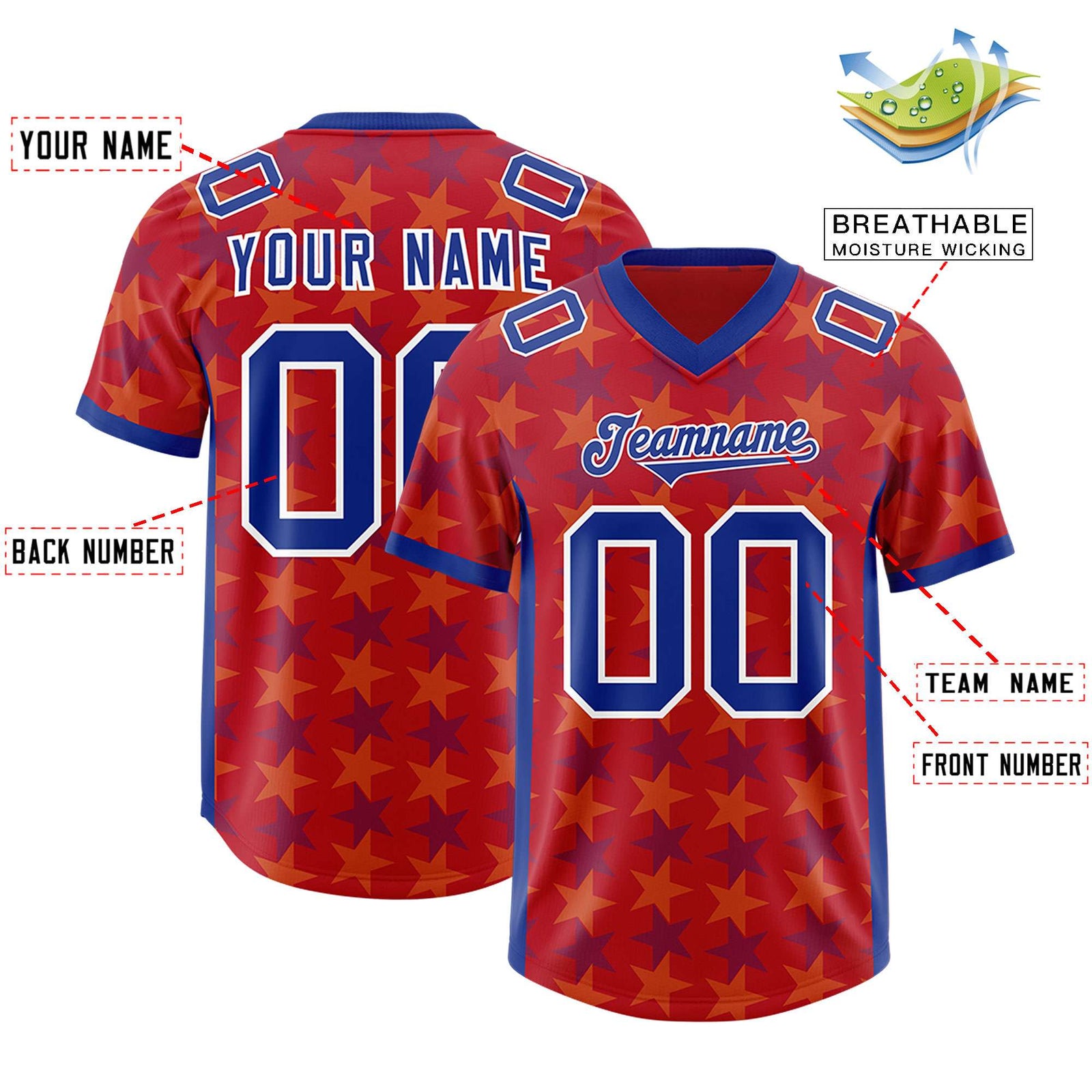 Custom Red Royal Personalized All Star Graffiti Pattern Authentic Football Jersey