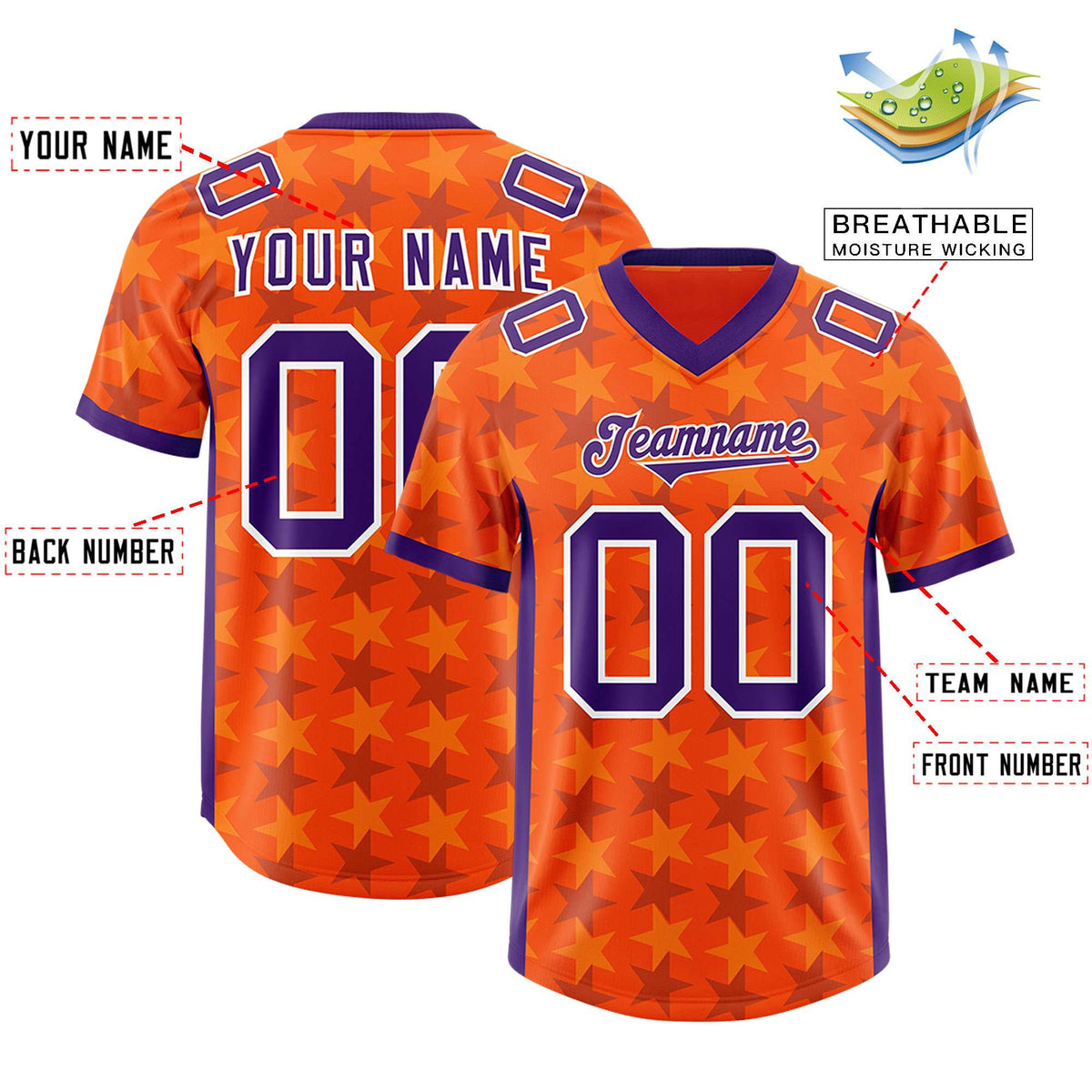Custom Orange Purple Personalized All Star Graffiti Pattern Authentic Football Jersey