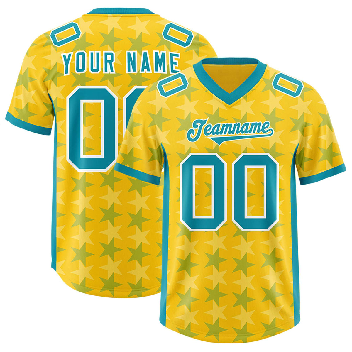 Custom Gold Aqua Personalized All Star Graffiti Pattern Authentic Football Jersey