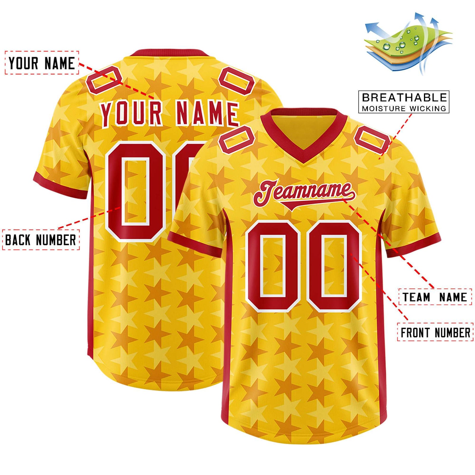 Custom Gold Red Personalized All Star Graffiti Pattern Authentic Football Jersey