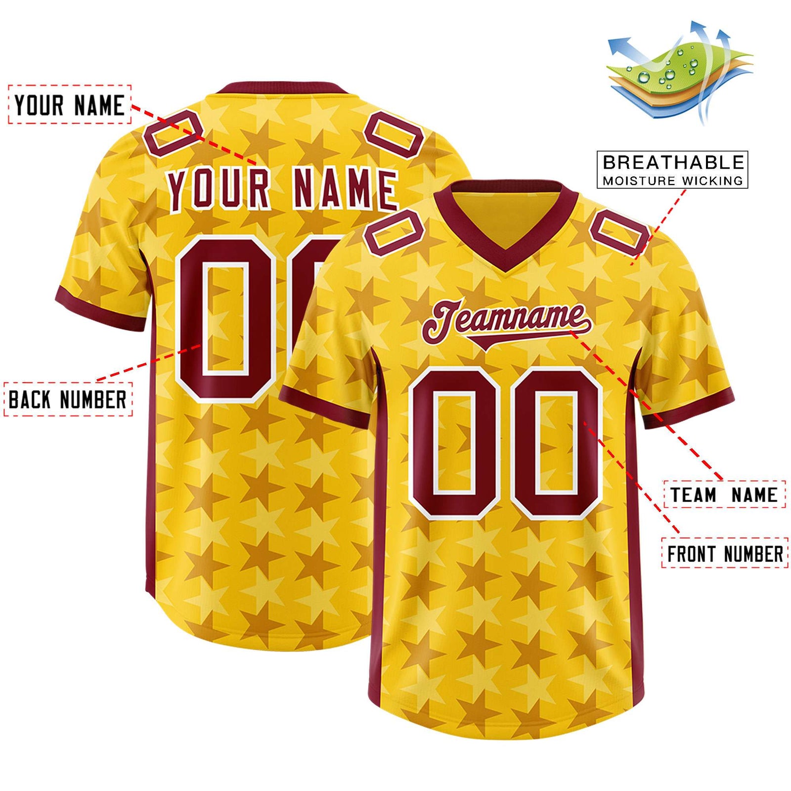 Custom Gold Crimson Personalized All Star Graffiti Pattern Authentic Football Jersey