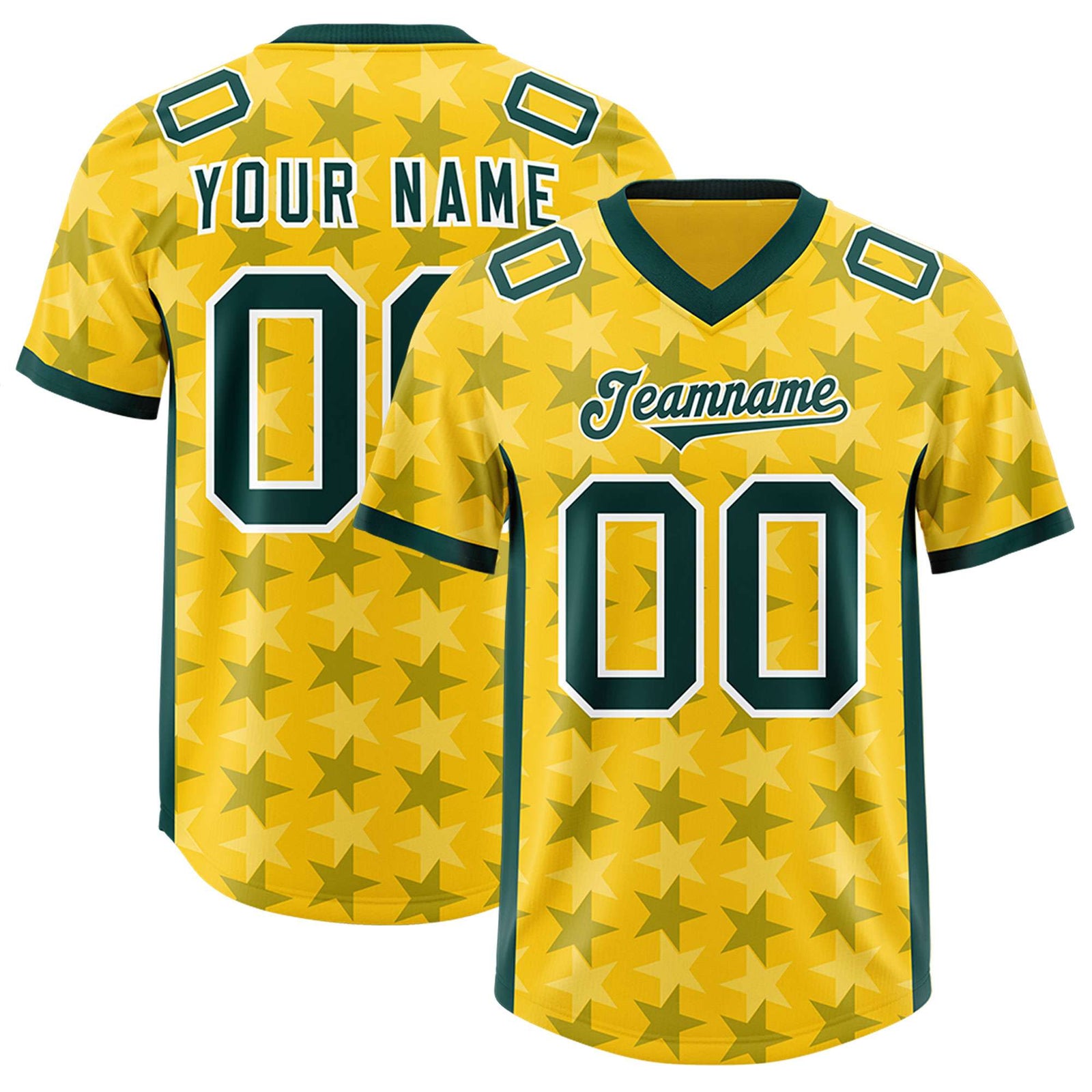 Custom Gold Green Personalized All Star Graffiti Pattern Authentic Football Jersey