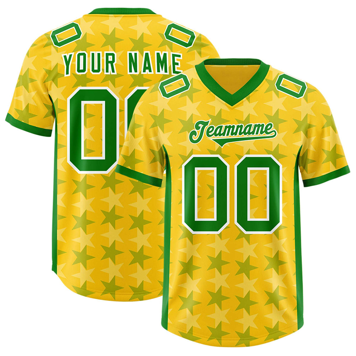 Custom Gold Kelly Green Personalized All Star Graffiti Pattern Authentic Football Jersey