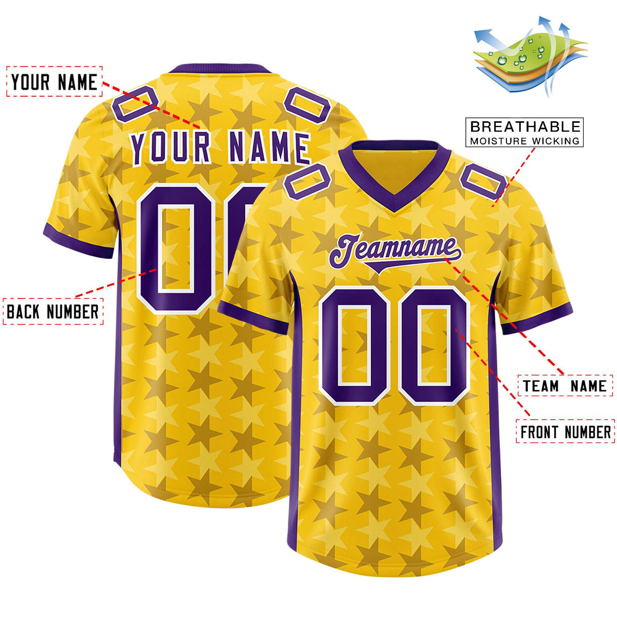 Custom Gold Purple Personalized All Star Graffiti Pattern Authentic Football Jersey