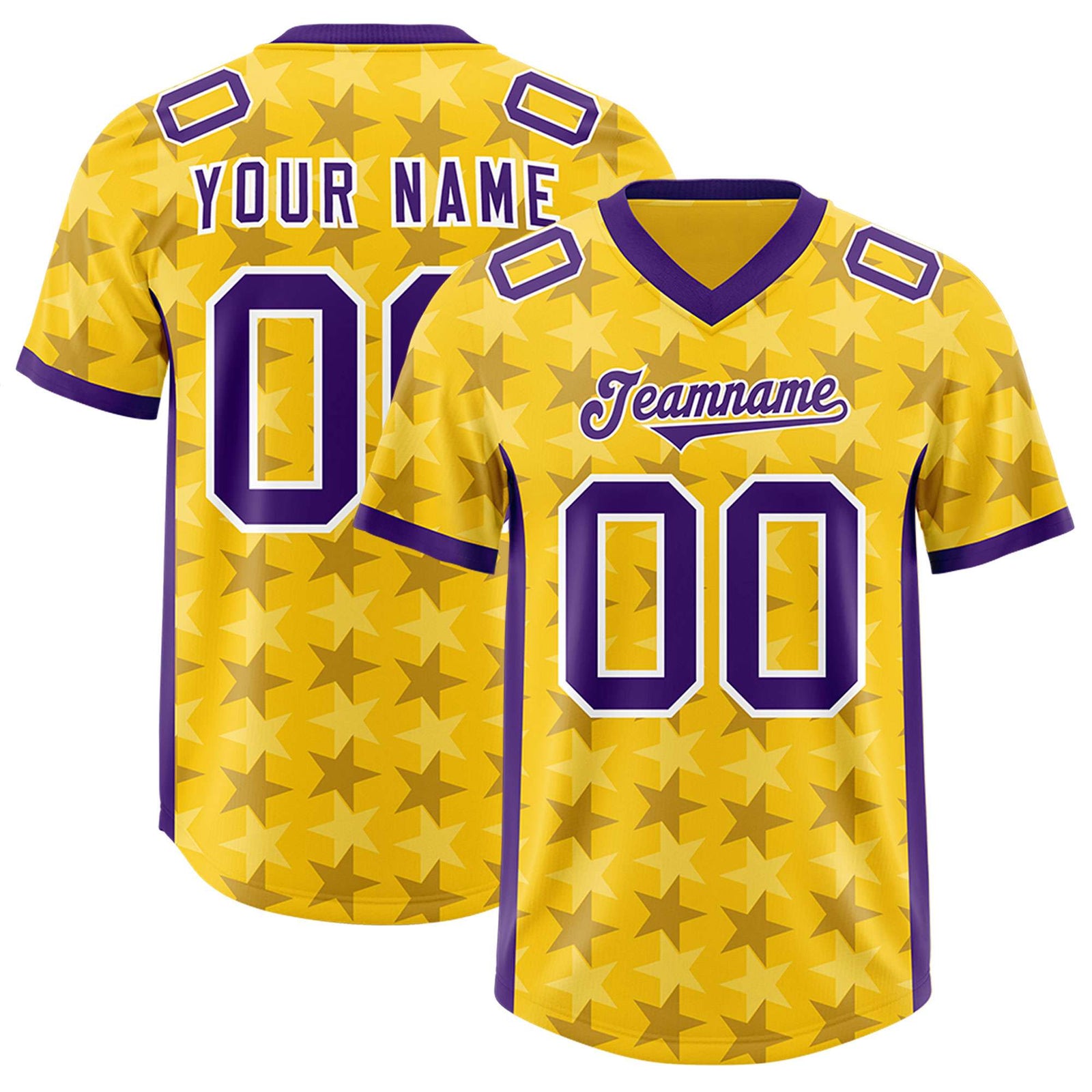Custom Gold Purple Personalized All Star Graffiti Pattern Authentic Football Jersey