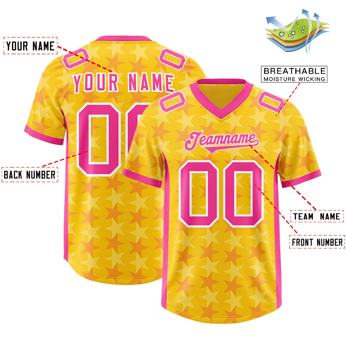 Custom Gold Pink Personalized All Star Graffiti Pattern Authentic Football Jersey