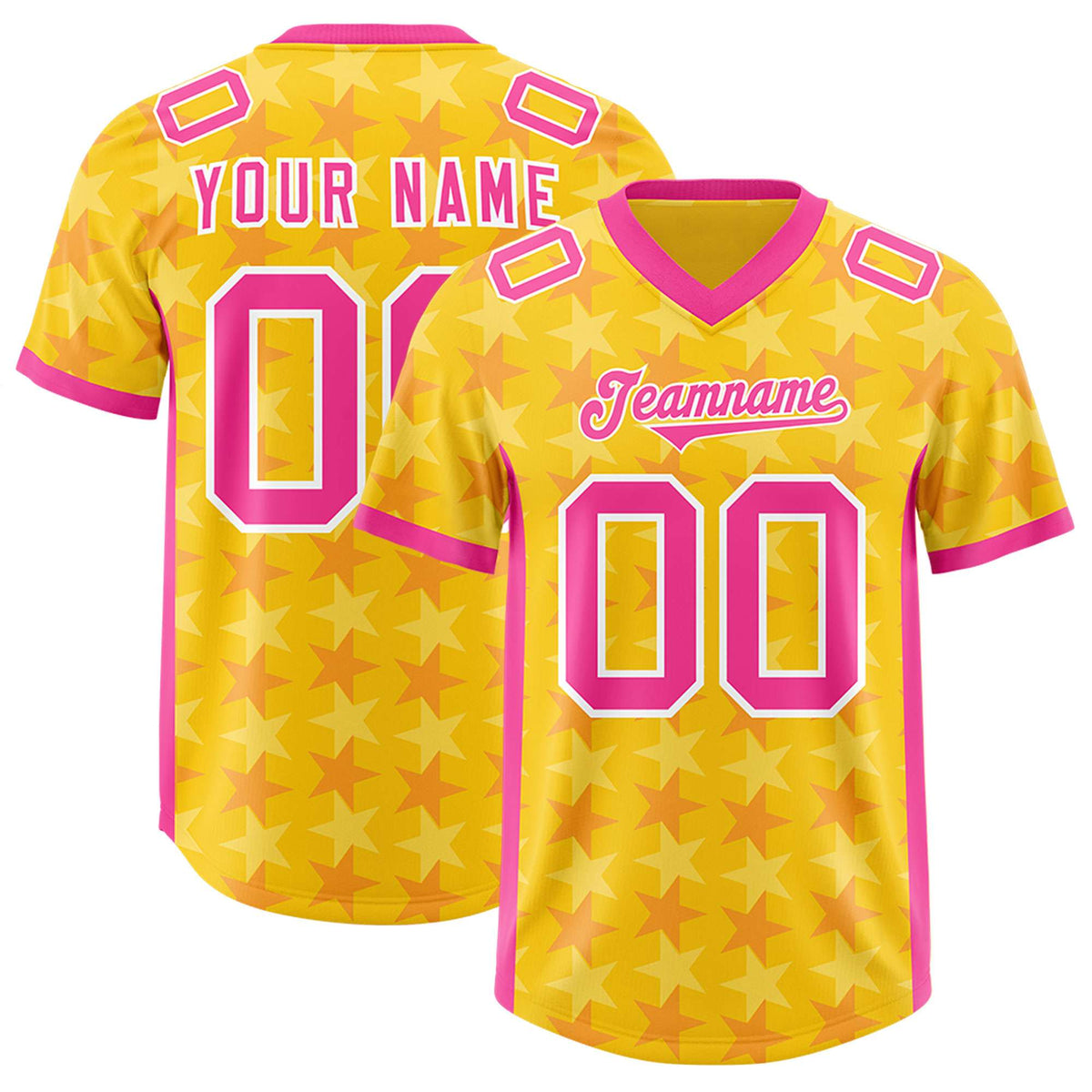Custom Gold Pink Personalized All Star Graffiti Pattern Authentic Football Jersey