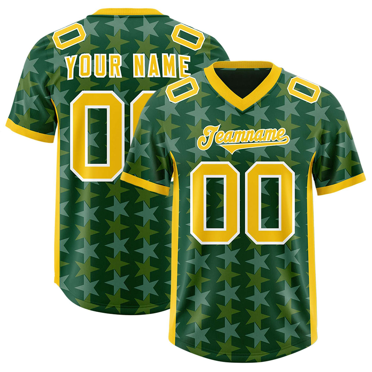 Custom Green Gold Personalized All Star Graffiti Pattern Authentic Football Jersey