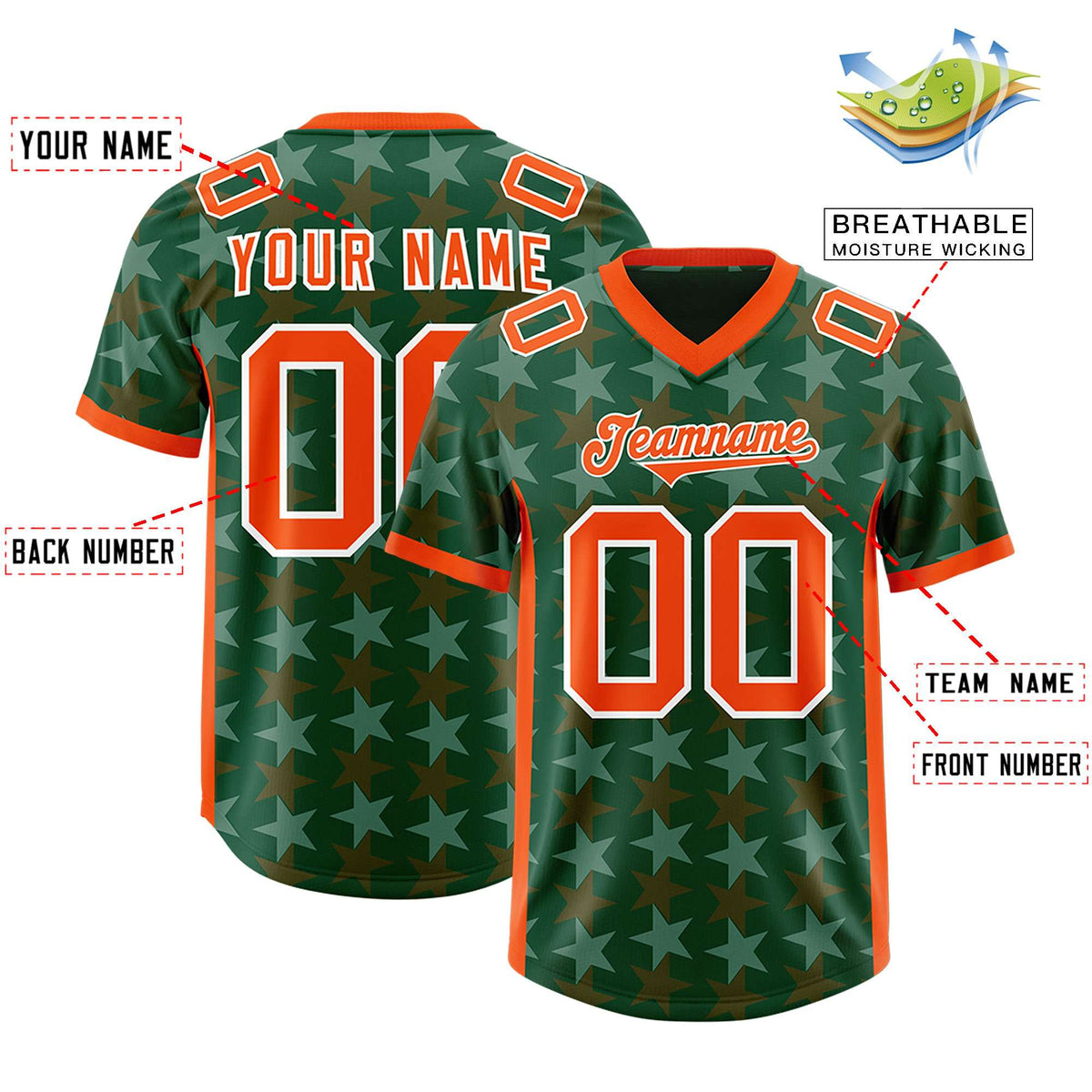 Custom Green Orange Personalized All Star Graffiti Pattern Authentic Football Jersey