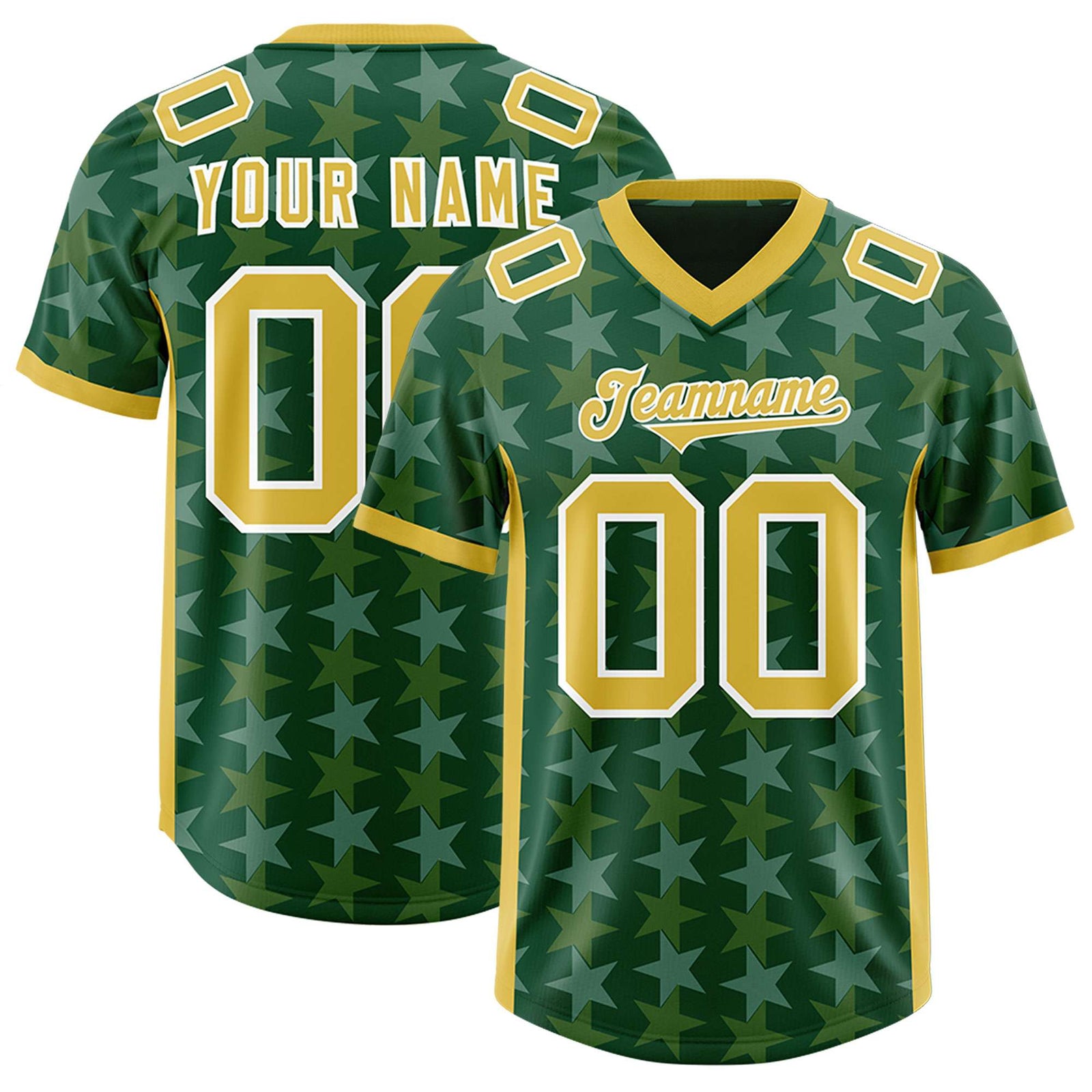 Custom Green Old Gold Personalized All Star Graffiti Pattern Authentic Football Jersey