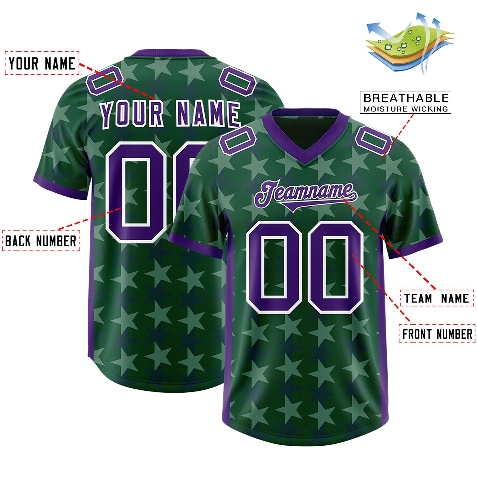 Custom Green Purple Personalized All Star Graffiti Pattern Authentic Football Jersey