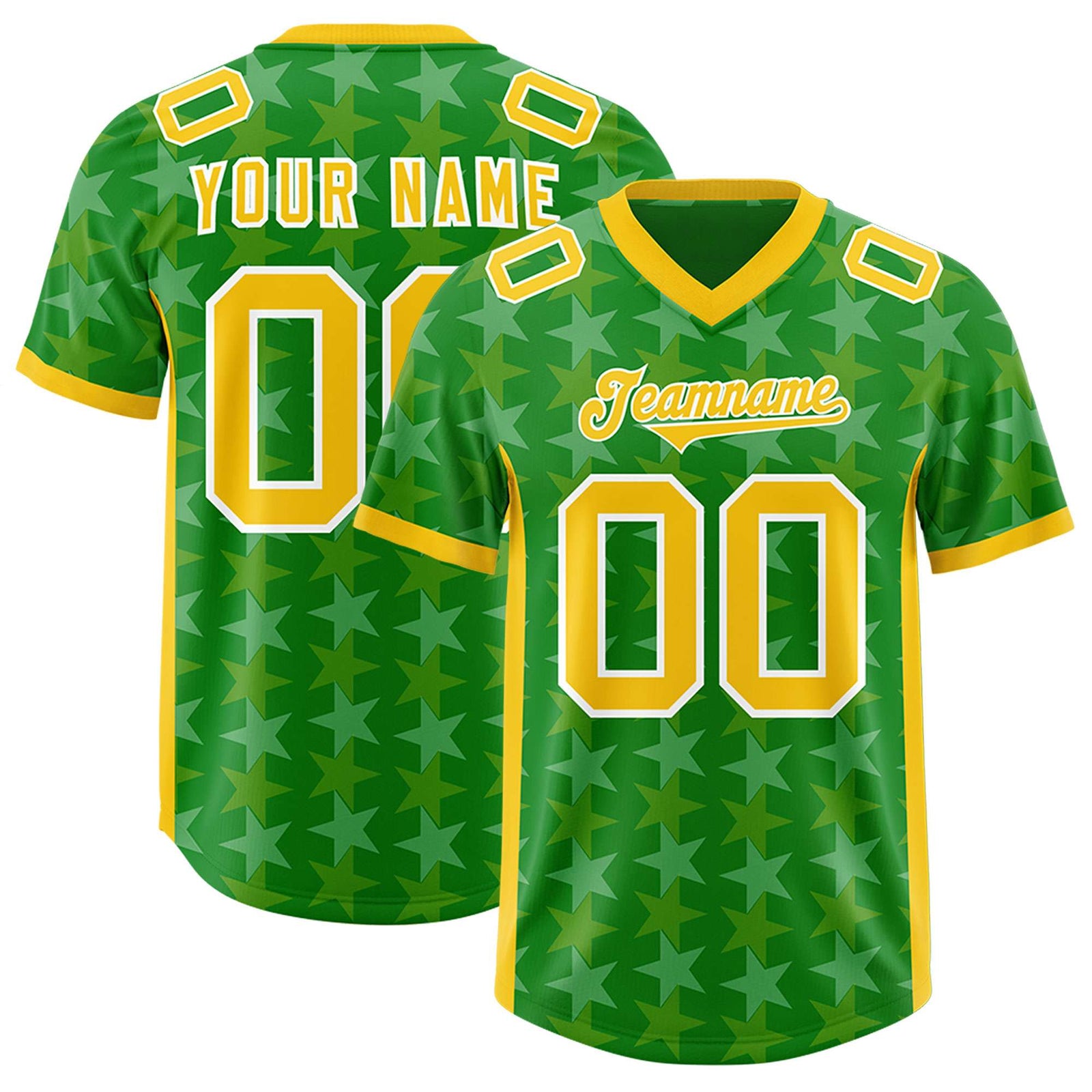 Custom Kelly Green Gold Personalized All Star Graffiti Pattern Authentic Football Jersey