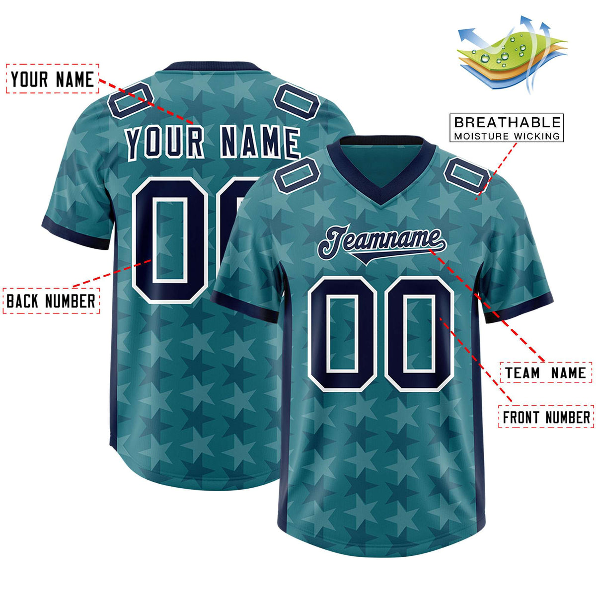 Custom Aqua Navy Personalized All Star Graffiti Pattern Authentic Football Jersey