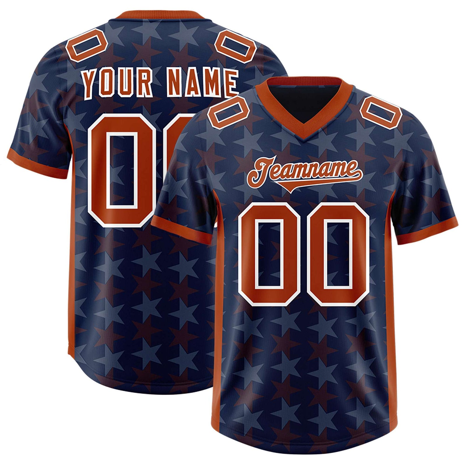 Custom Navy Texas Orange Personalized All Star Graffiti Pattern Authentic Football Jersey