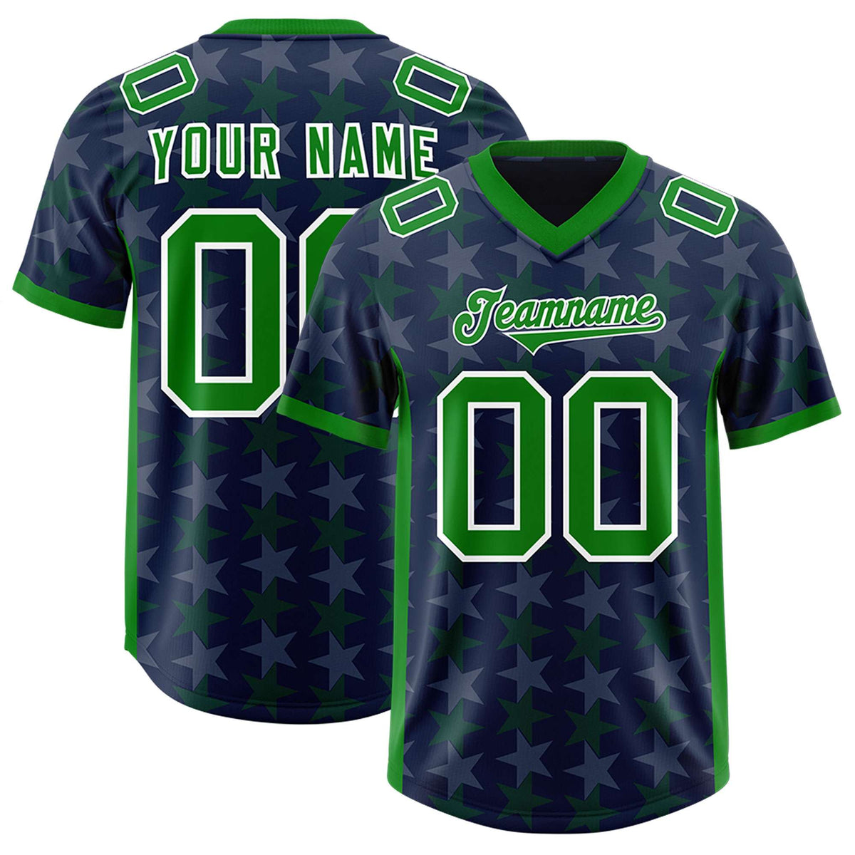Custom Navy Kelly Green Personalized All Star Graffiti Pattern Authentic Football Jersey