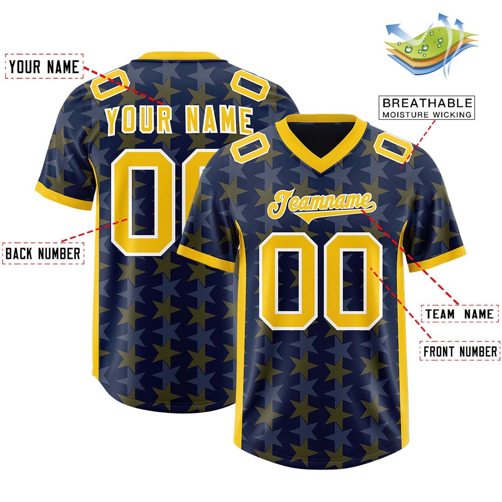 Custom Navy Gold Personalized All Star Graffiti Pattern Authentic Football Jersey