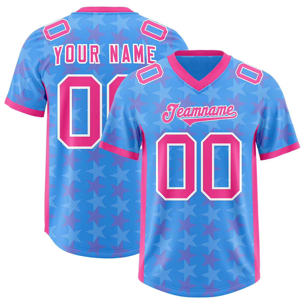 Custom Light Blue Pink Personalized All Star Graffiti Pattern Authentic Football Jersey