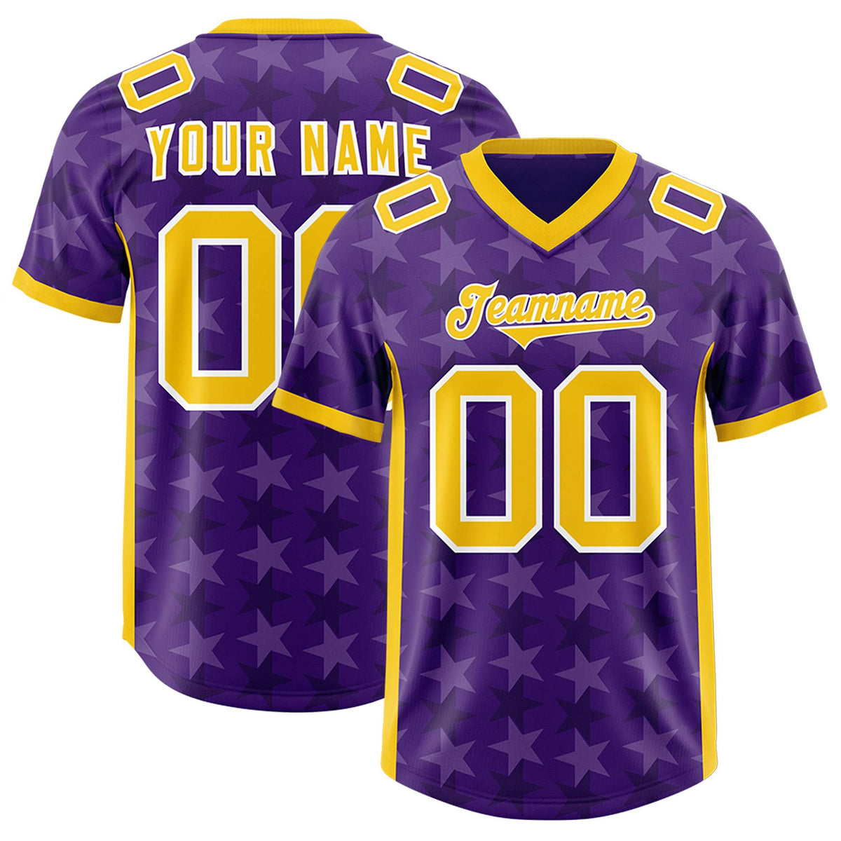 Custom Purple Gold Personalized All Star Graffiti Pattern Authentic Football Jersey